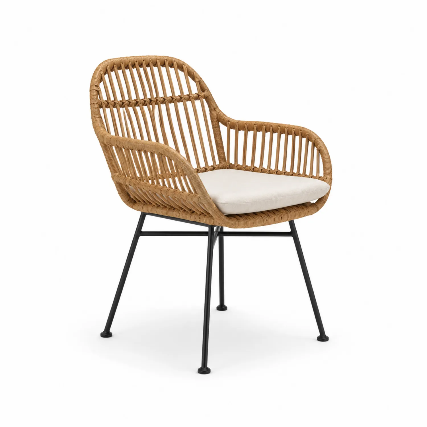 Chaise en rotin synthétique et métal avec coussin beige-Lumdilorin