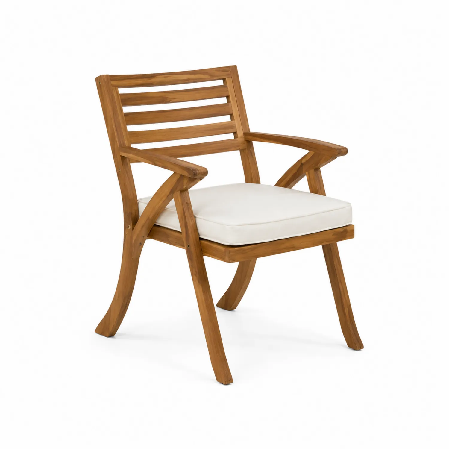 Fauteuil en Bois d'Acacia avec Coussin en Polyester Crème-Lumdilorin