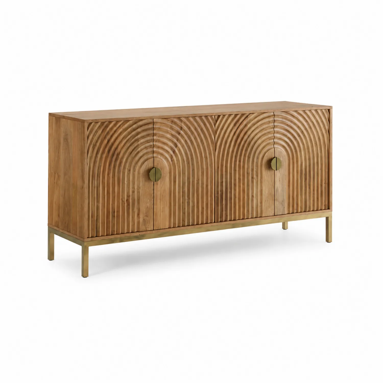 Buffet en bois massif avec métal doré 155x40x80 cm-Lumdilorin