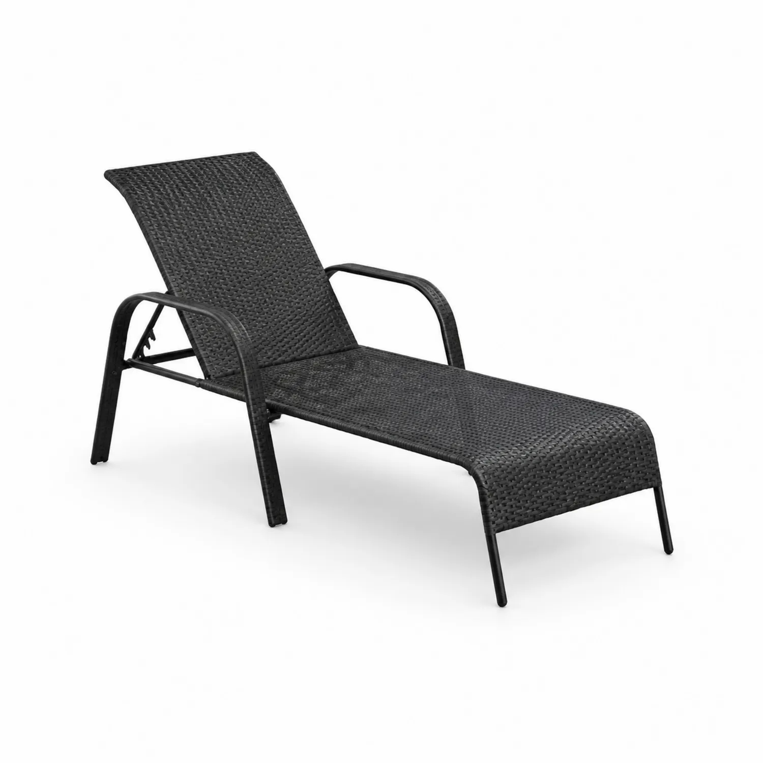 Chaise longue de jardin réglable en rotin synthétique noir-Lumdilorin