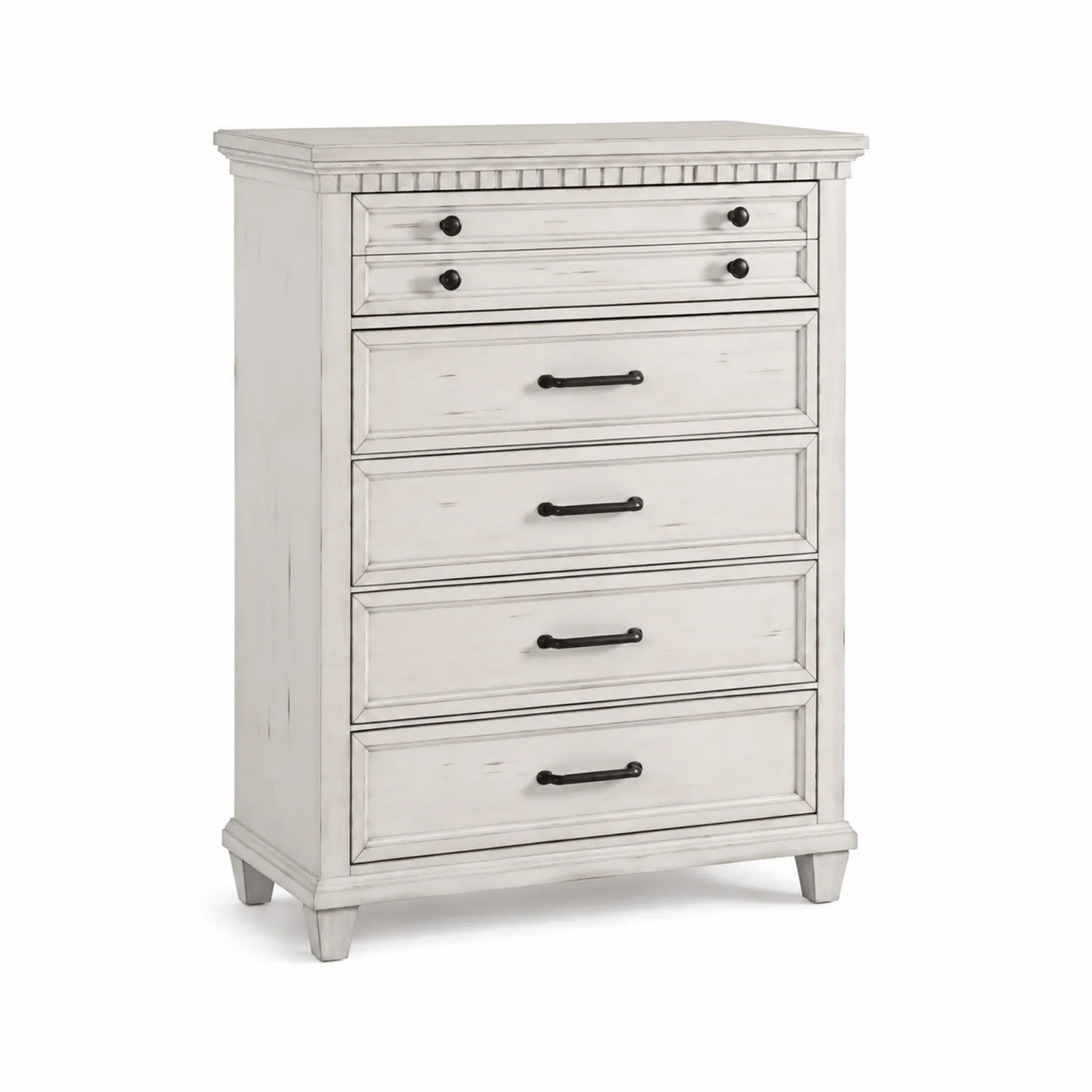 Commode à 5 tiroirs en bois massif blanc-Lumdilorin