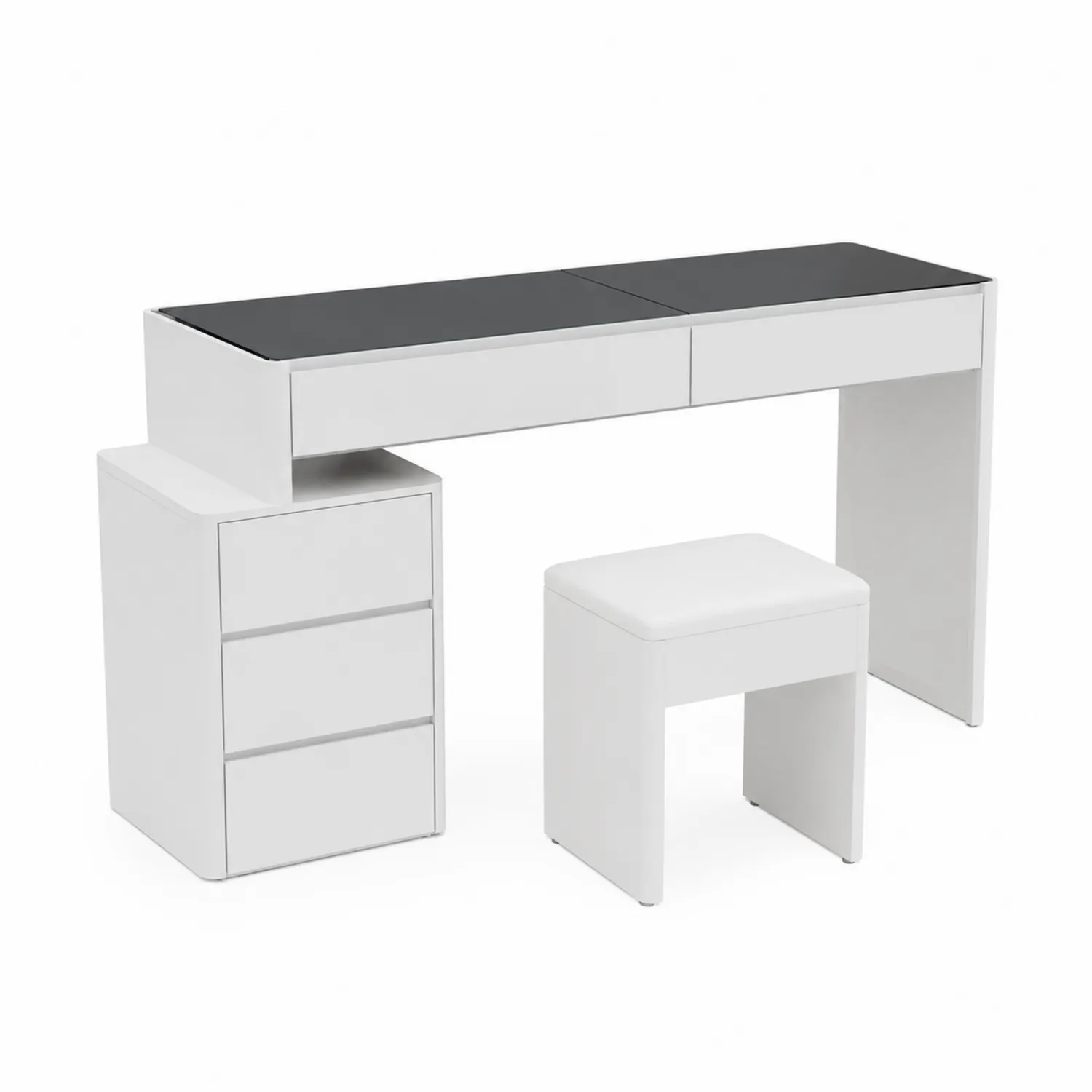 Coiffeuse avec miroir rabattable et verre noir-Lumdilorin