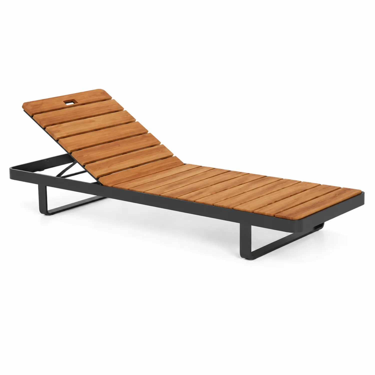 Chaise longue en bois d'acacia et métal noir-Lumdilorin
