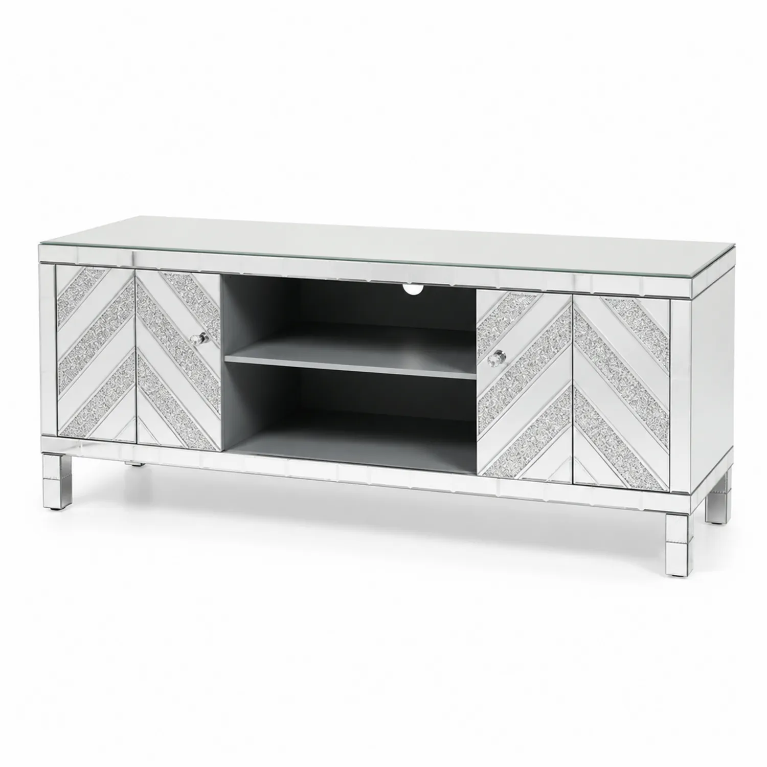 Meuble TV en verre miroir avec deux portes argent-Lumdilorin