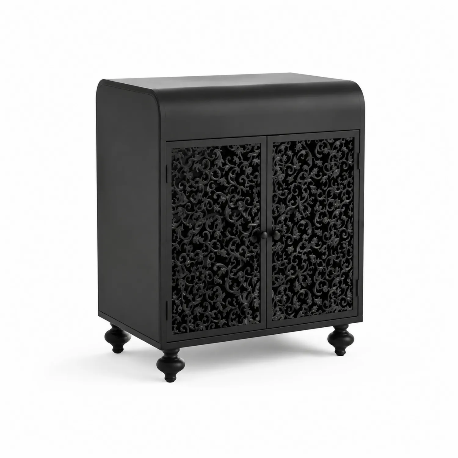 Armoire de rangement en métal noir avec portes ajourées-Lumdilorin