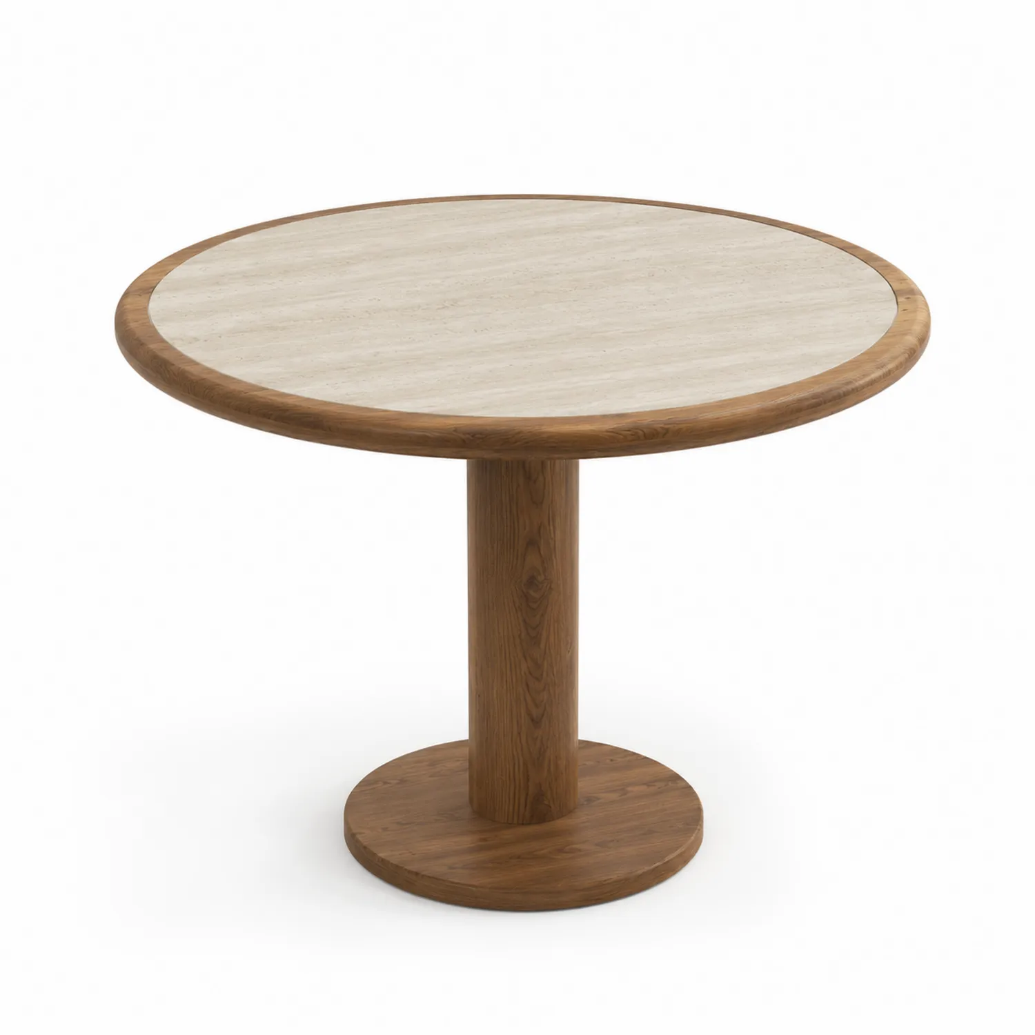 Table ronde en bois et travertin 120 cm-Lumdilorin