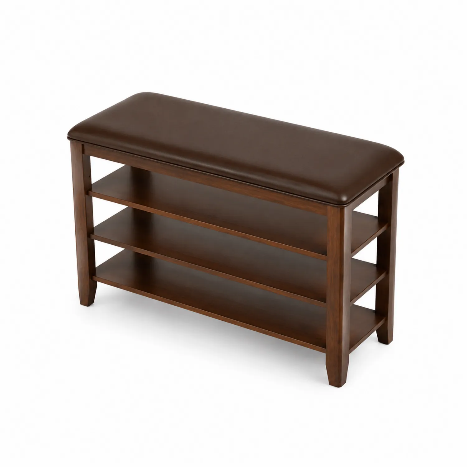 Banc de rangement en bois avec coussin en similicuir brun-Lumdilorin
