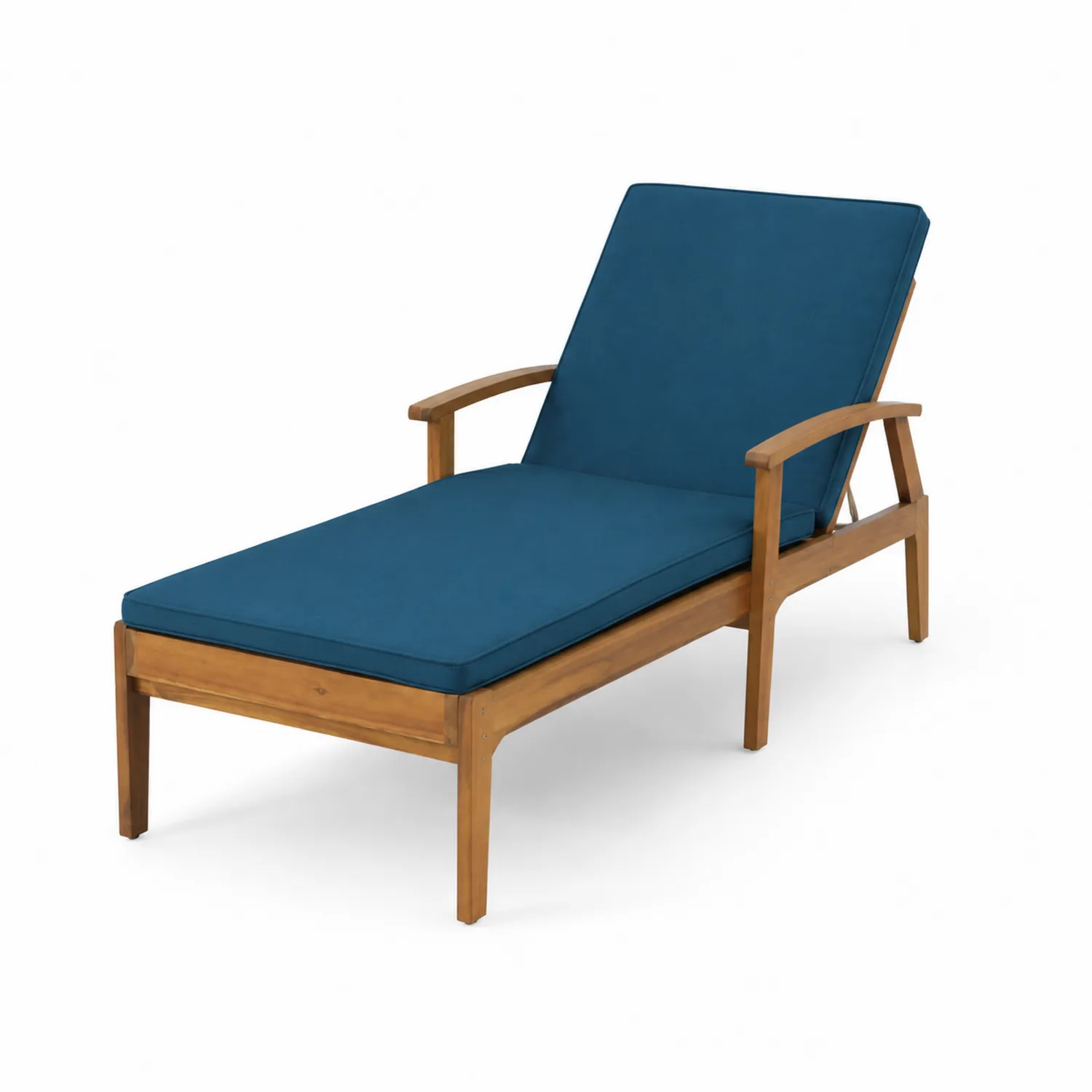 Chaise longue en bois d'acacia avec coussin bleu-Lumdilorin