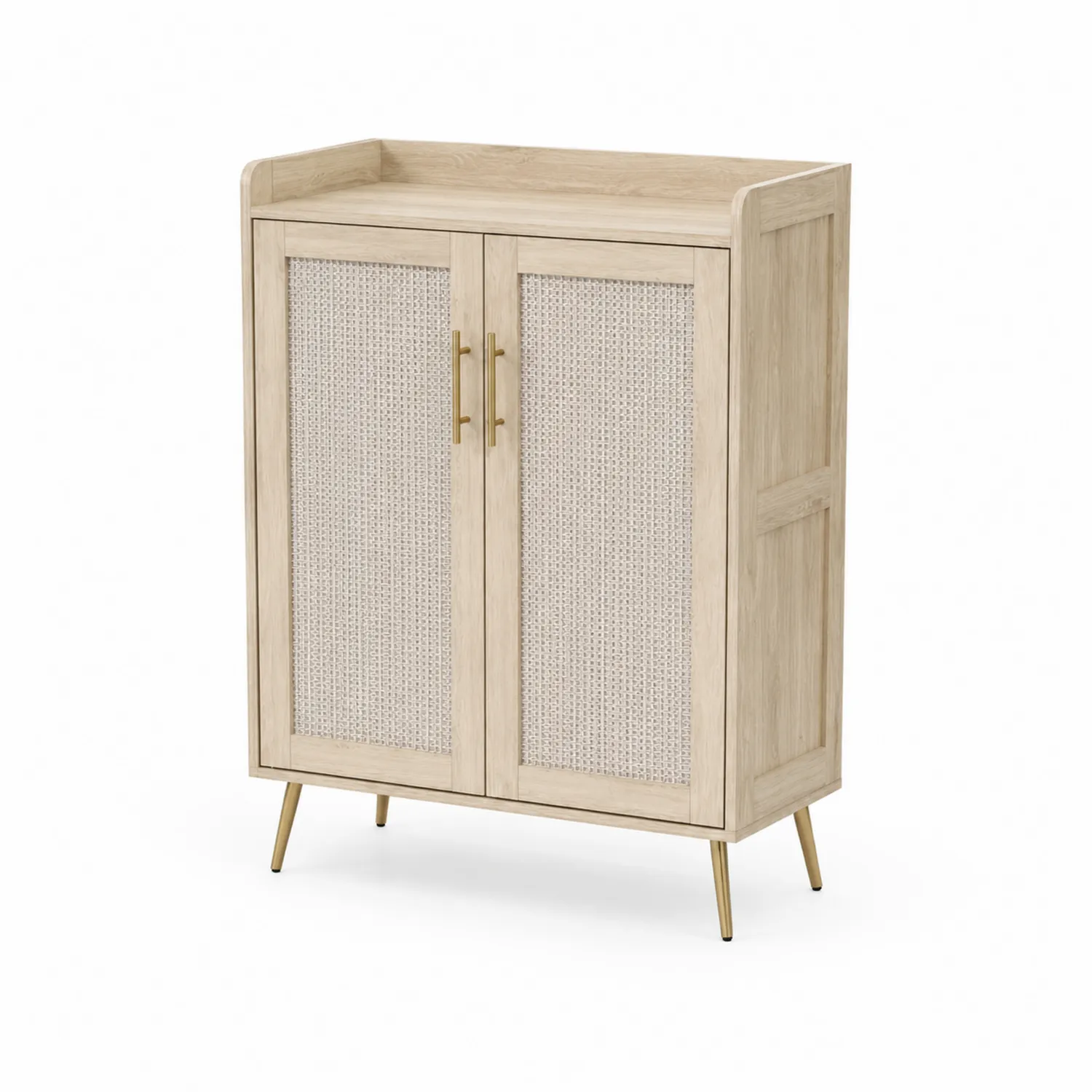 Armoire à chaussures en bois avec portes en rotin-Lumdilorin