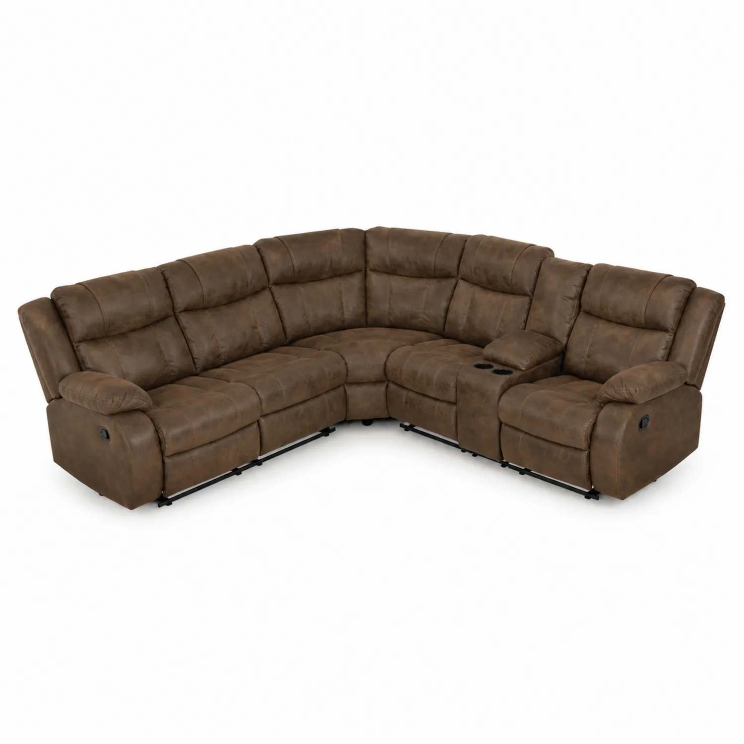 Canapé d'angle en cuir synthétique inclinable avec porte-gobelets-Lumdilorin