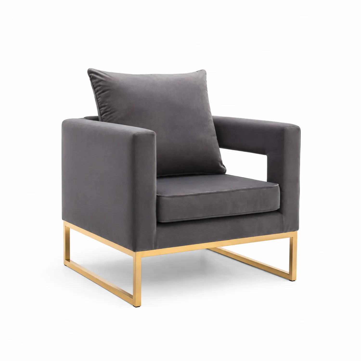 Fauteuil en velours gris avec pieds en métal doré-Lumdilorin