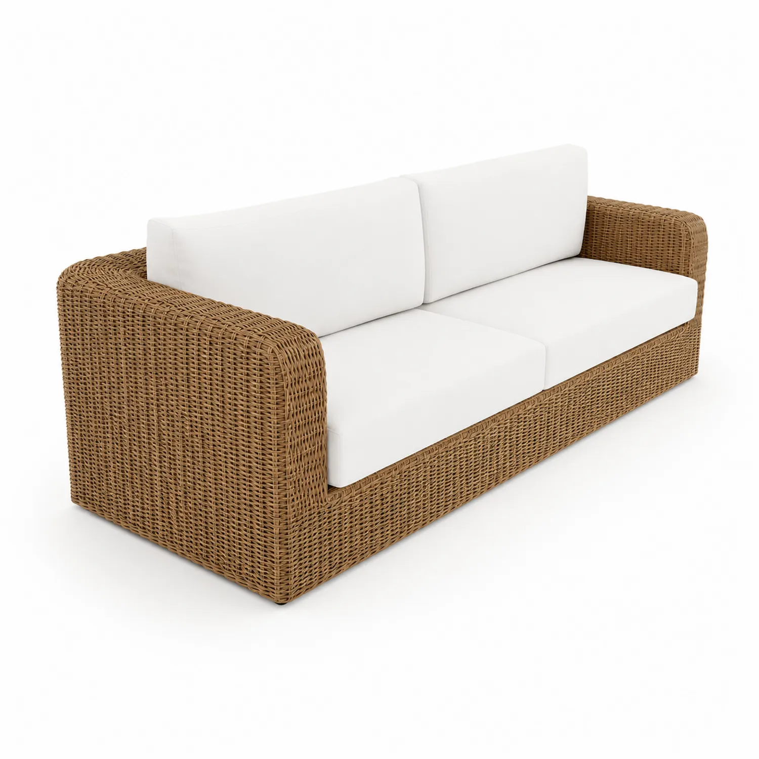 Canapé d'extérieur en rotin synthétique avec coussins en tissu Blanc 200 cm-Lumdilorin