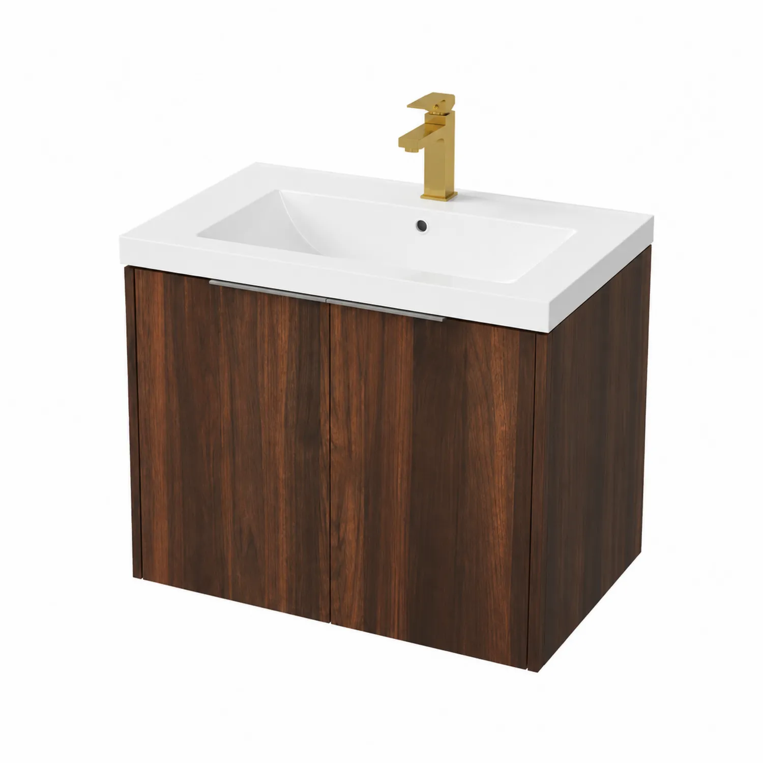 Meuble-lavabo en bois avec vasque en résine 80 cm Marron/Blanc-Lumdilorin