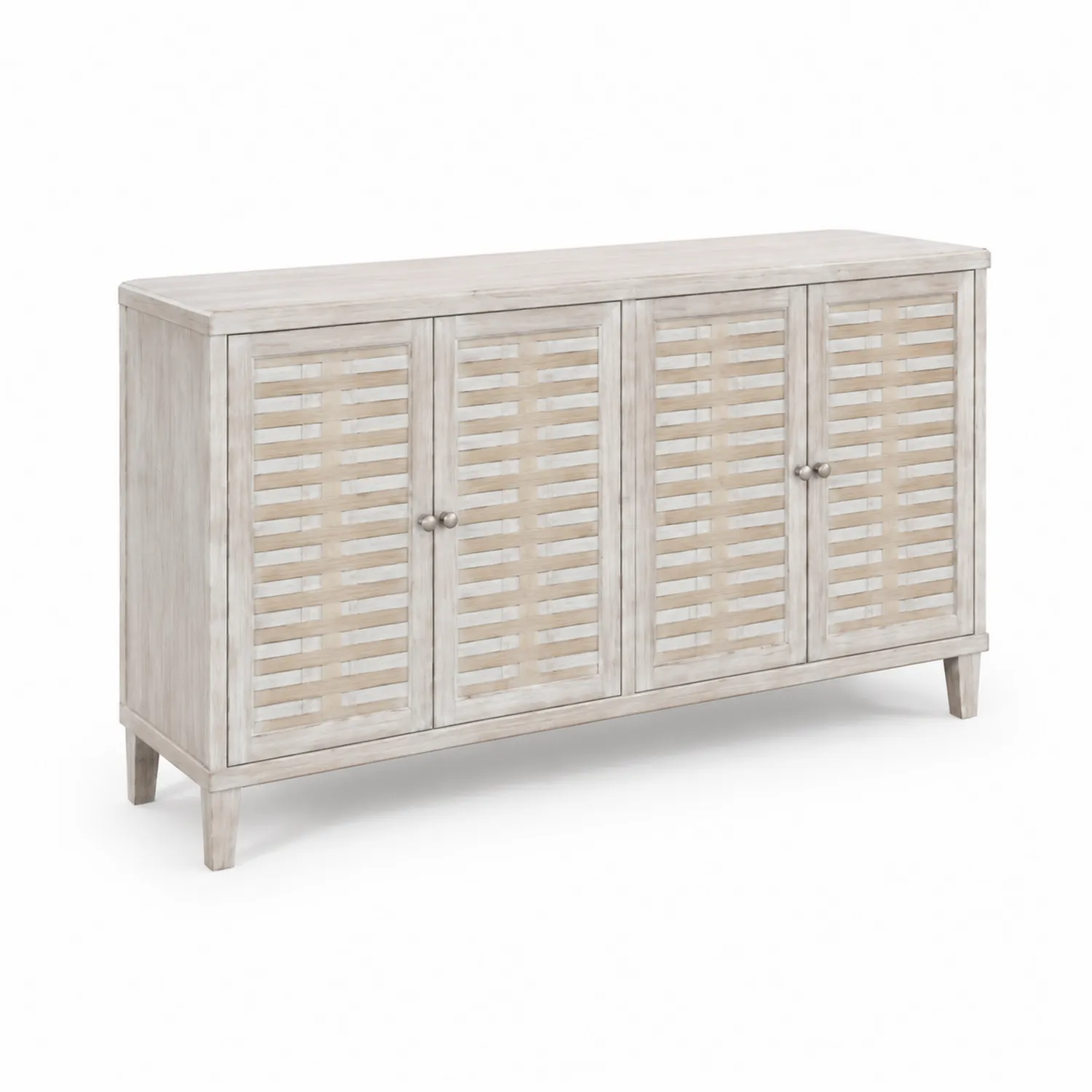 Buffet en bois avec portes à lattes en Pin 150x40x85 cm Blanc Vieilli-Lumdilorin