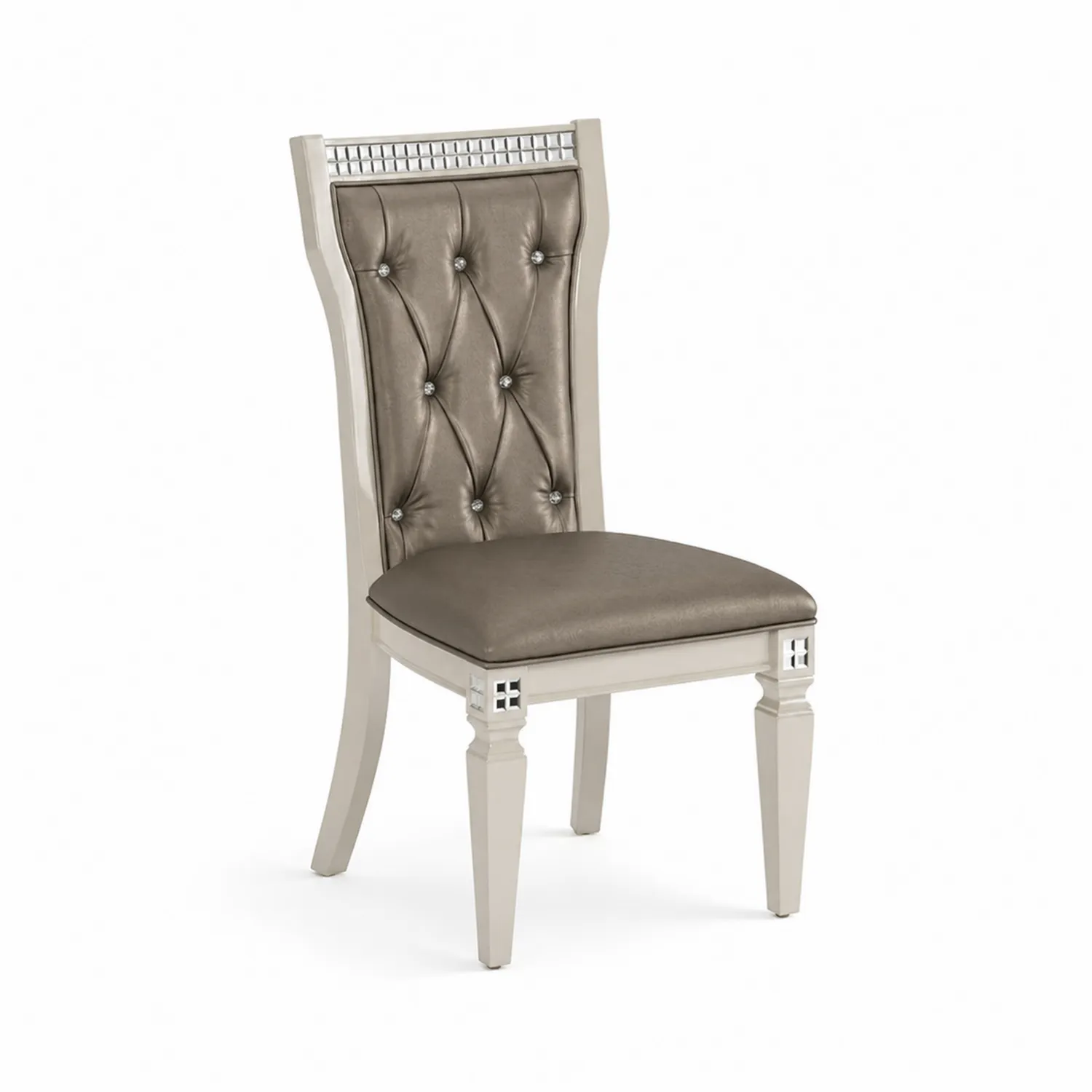 Chaise en bois et cuir synthétique marron avec dossier capitonné-Lumdilorin