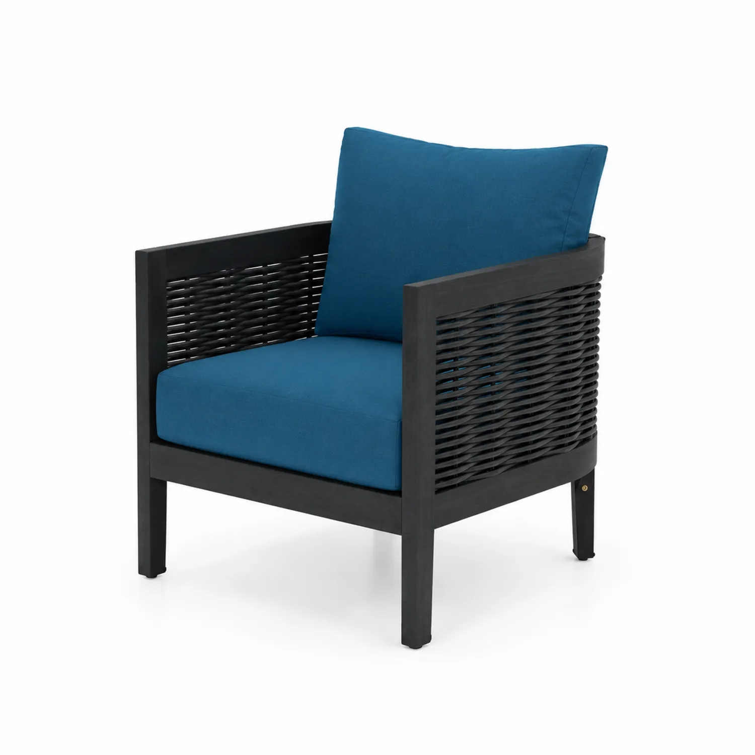 Fauteuil en bois d'acacia avec coussins en polyester bleu-Lumdilorin