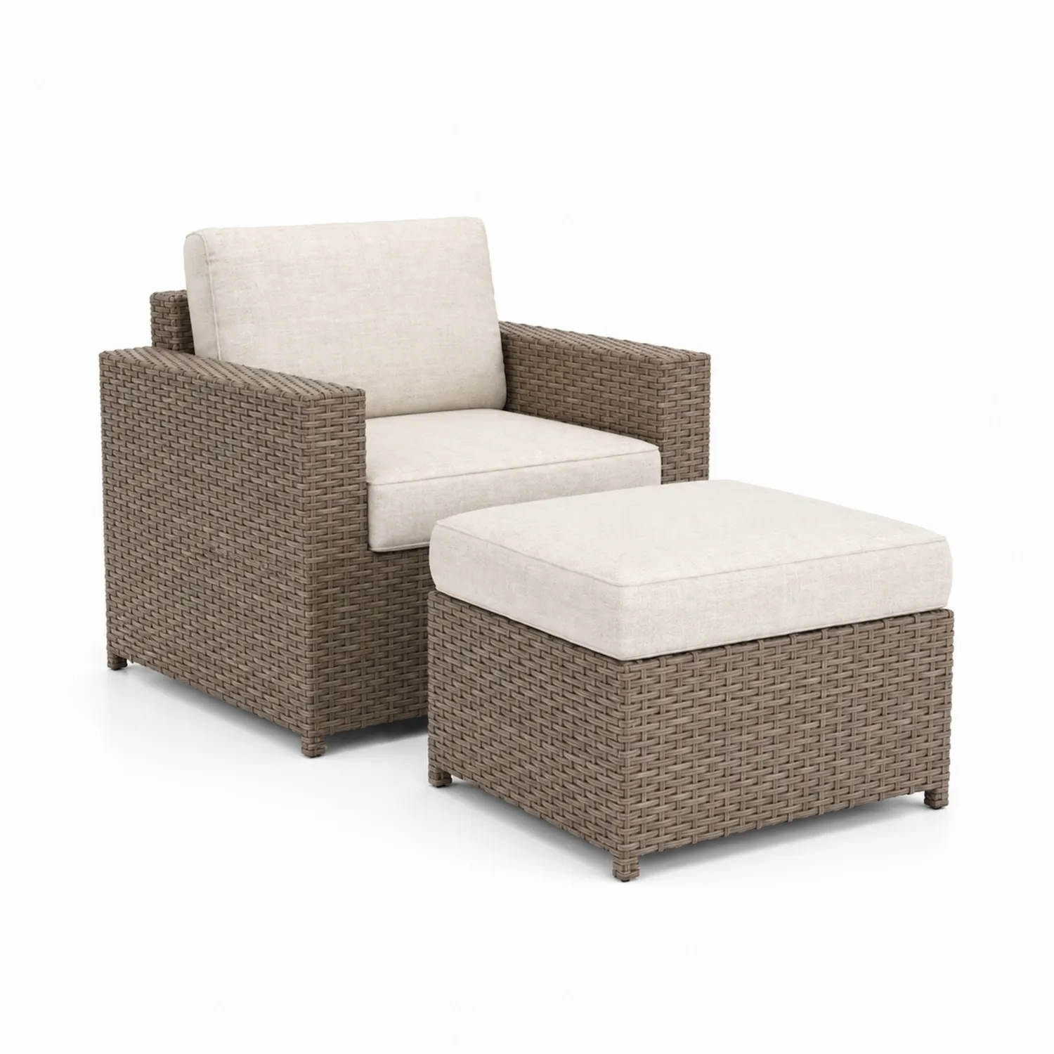 Fauteuil en résine tressée avec repose-pieds Beige-Lumdilorin
