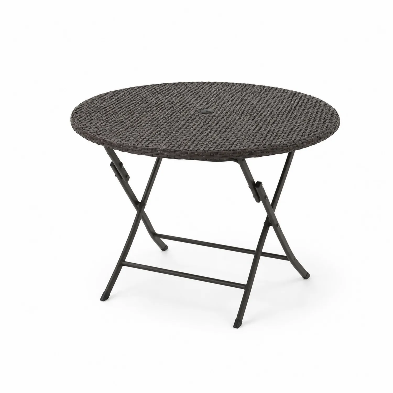 Table ronde pliante en résine tressée et métal Ø90cm-Lumdilorin