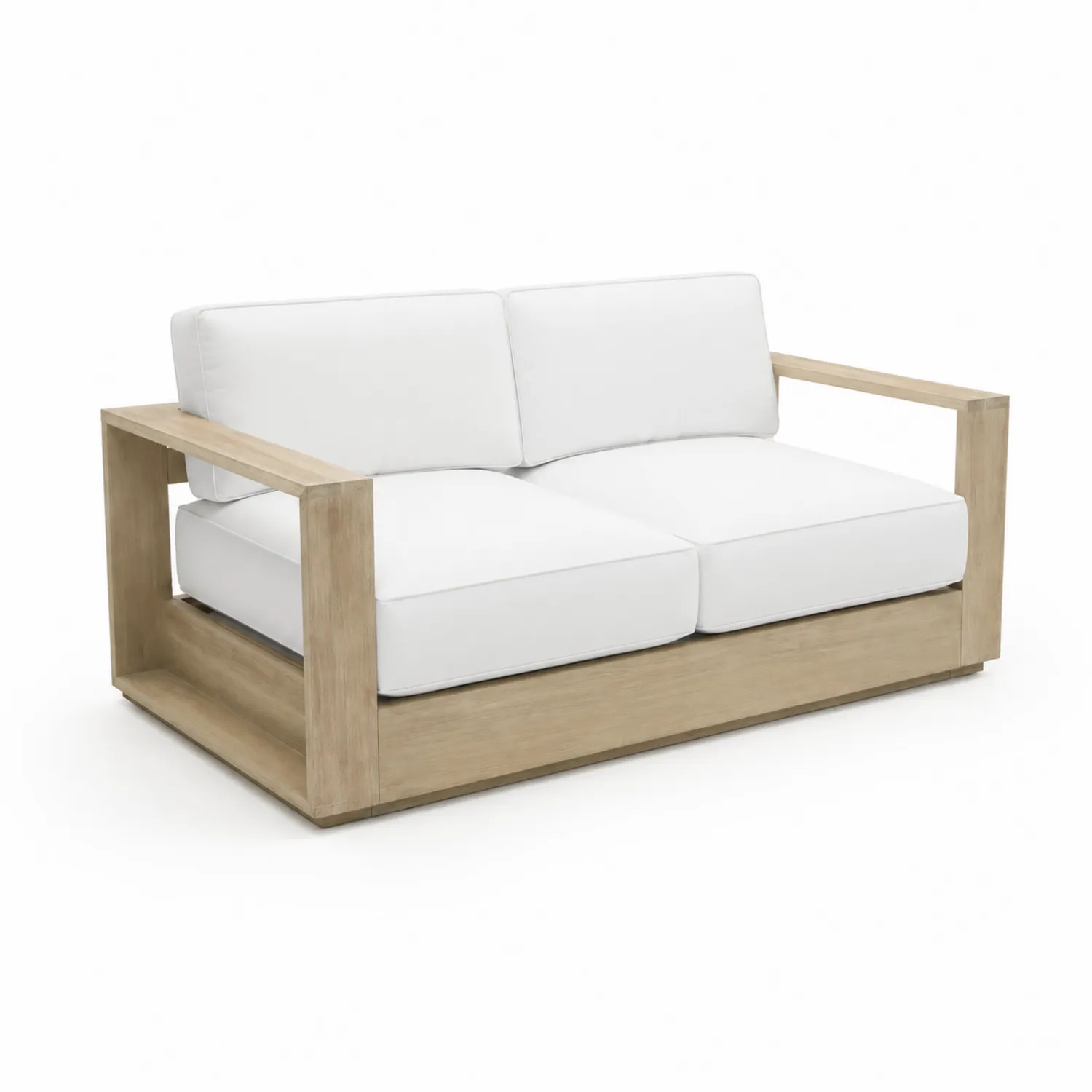 Canapé en bois avec coussins en polyester blancs-Lumdilorin