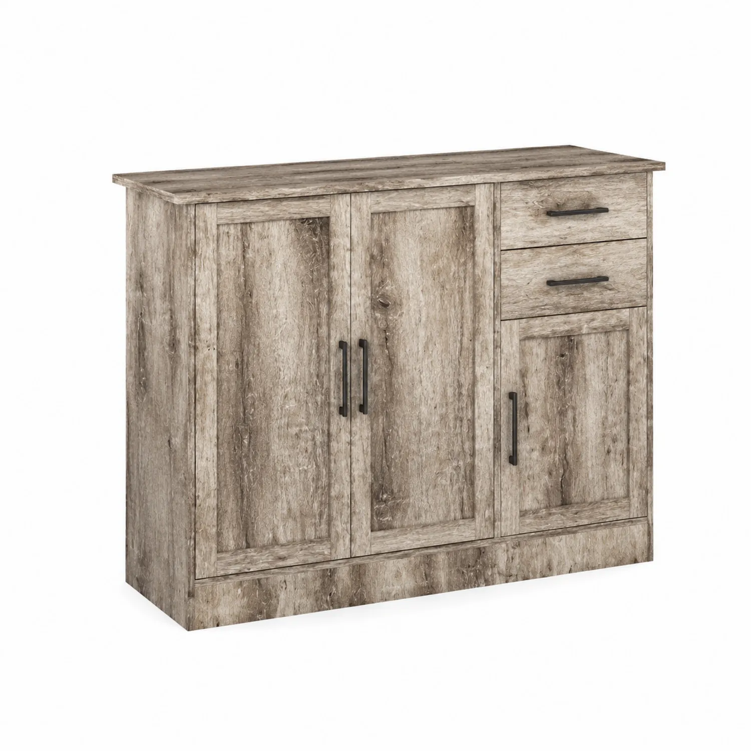Buffet en bois composite avec 3 portes et 2 tiroirs-Lumdilorin
