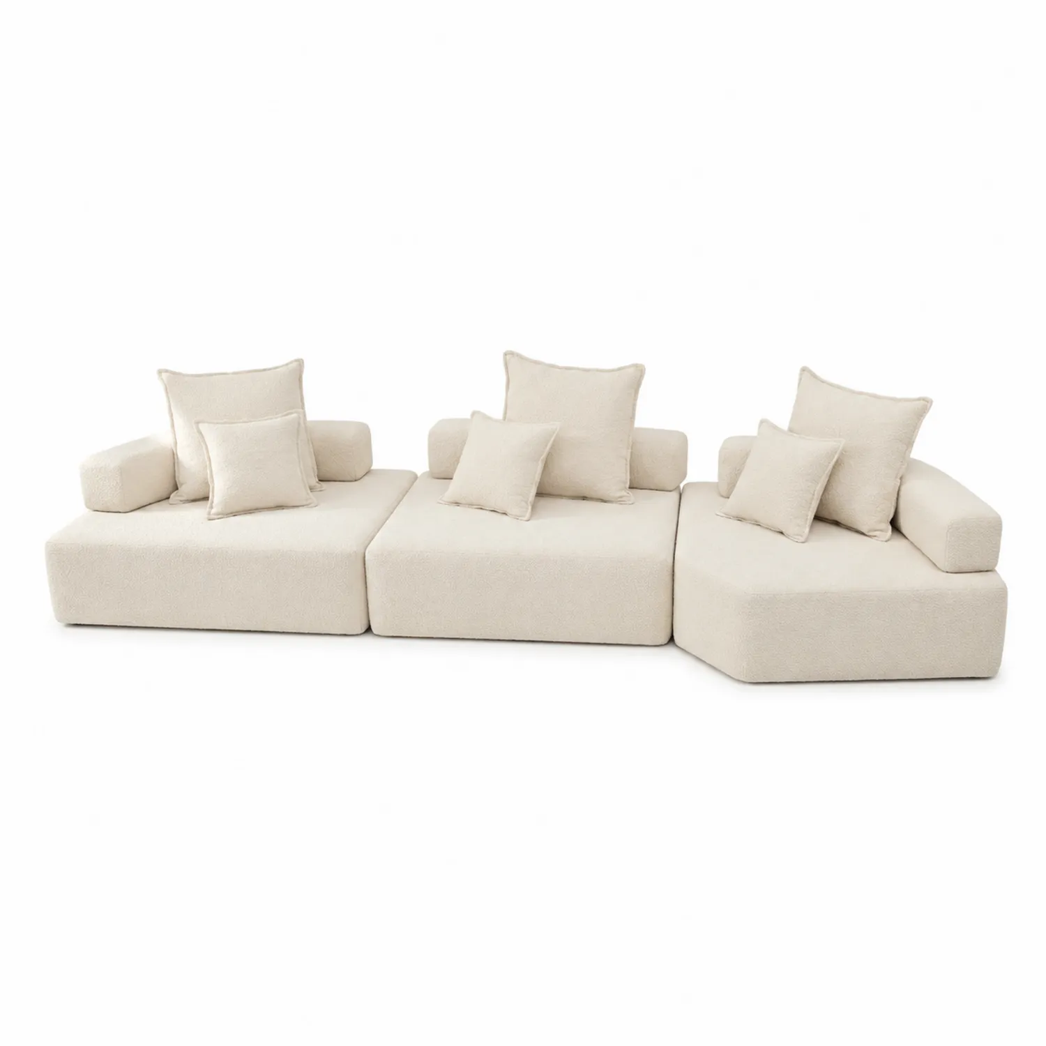 Canapé modulable en tissu beige avec coussins-Lumdilorin