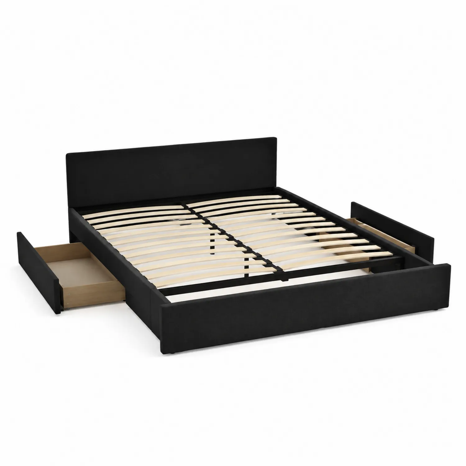 Lit double en bois et tissu avec tiroirs 200x160 cm-Lumdilorin
