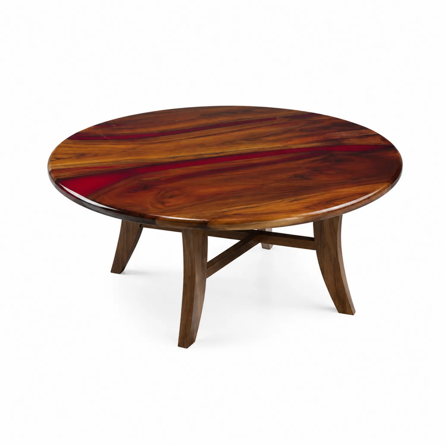 Table ronde en bois d'acacia avec résine rouge, diamètre 120 cm-Lumdilorin