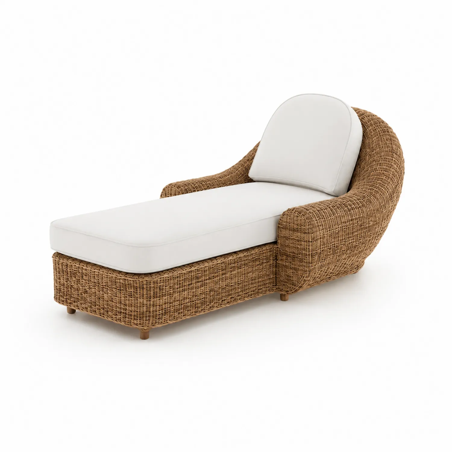 Chaise longue en rotin avec coussins en tissu blanc cassé-Lumdilorin