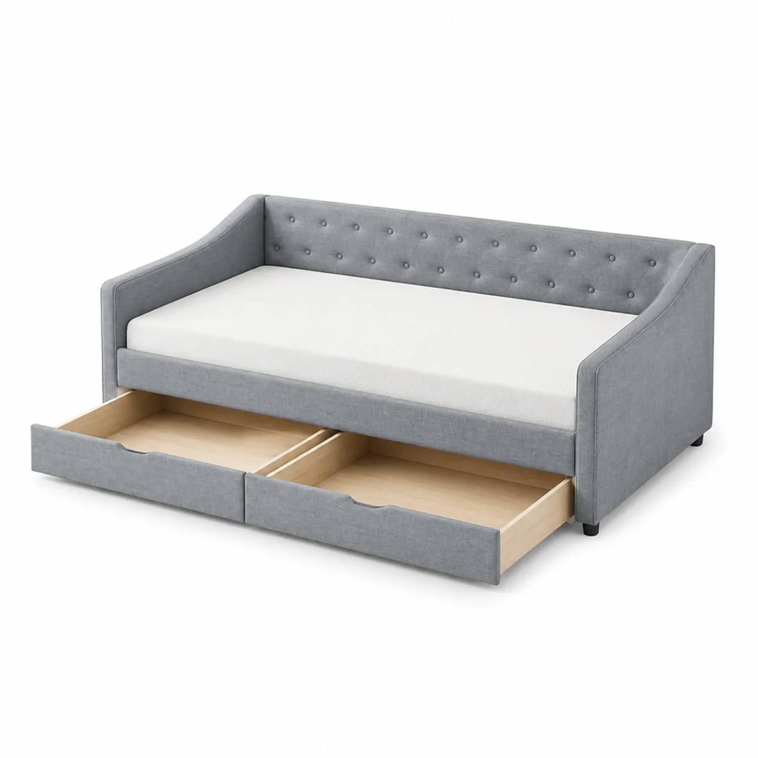 Canapé-lit en bois et tissu avec tiroirs Gris-Lumdilorin