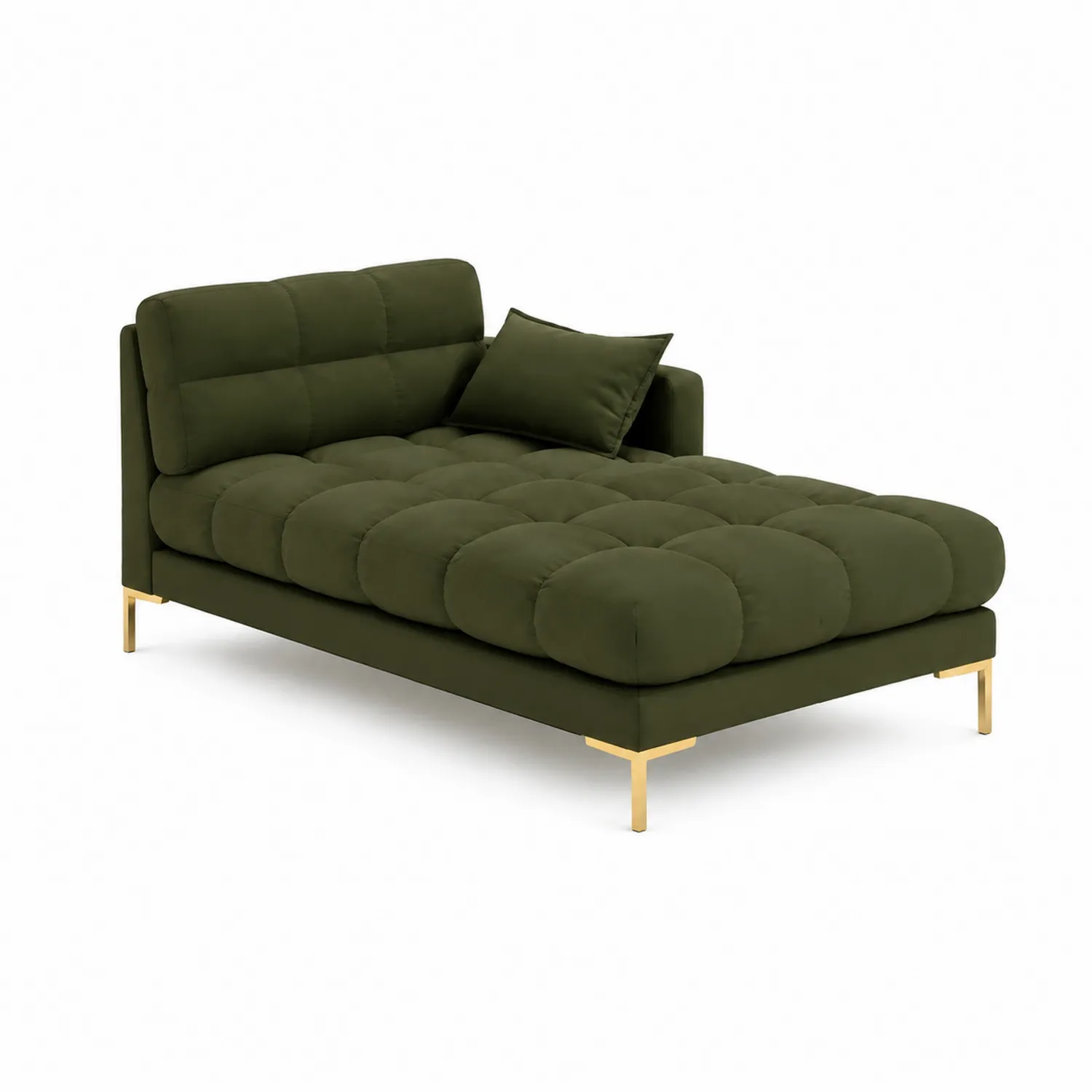 Méridienne en tissu vert kaki avec pieds en métal doré-Lumdilorin
