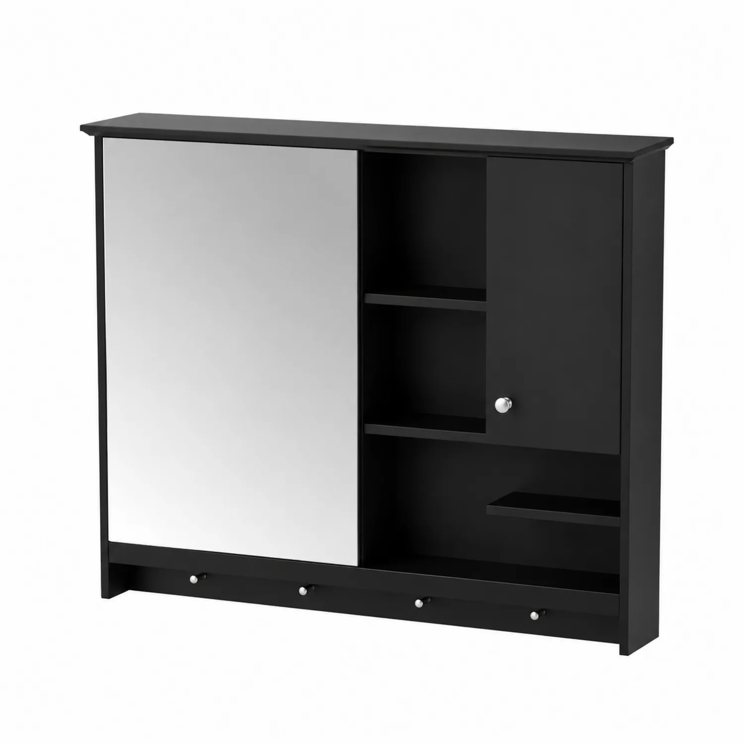 Armoire de toilette en bois avec miroir et étagères intégrées Noir-Lumdilorin
