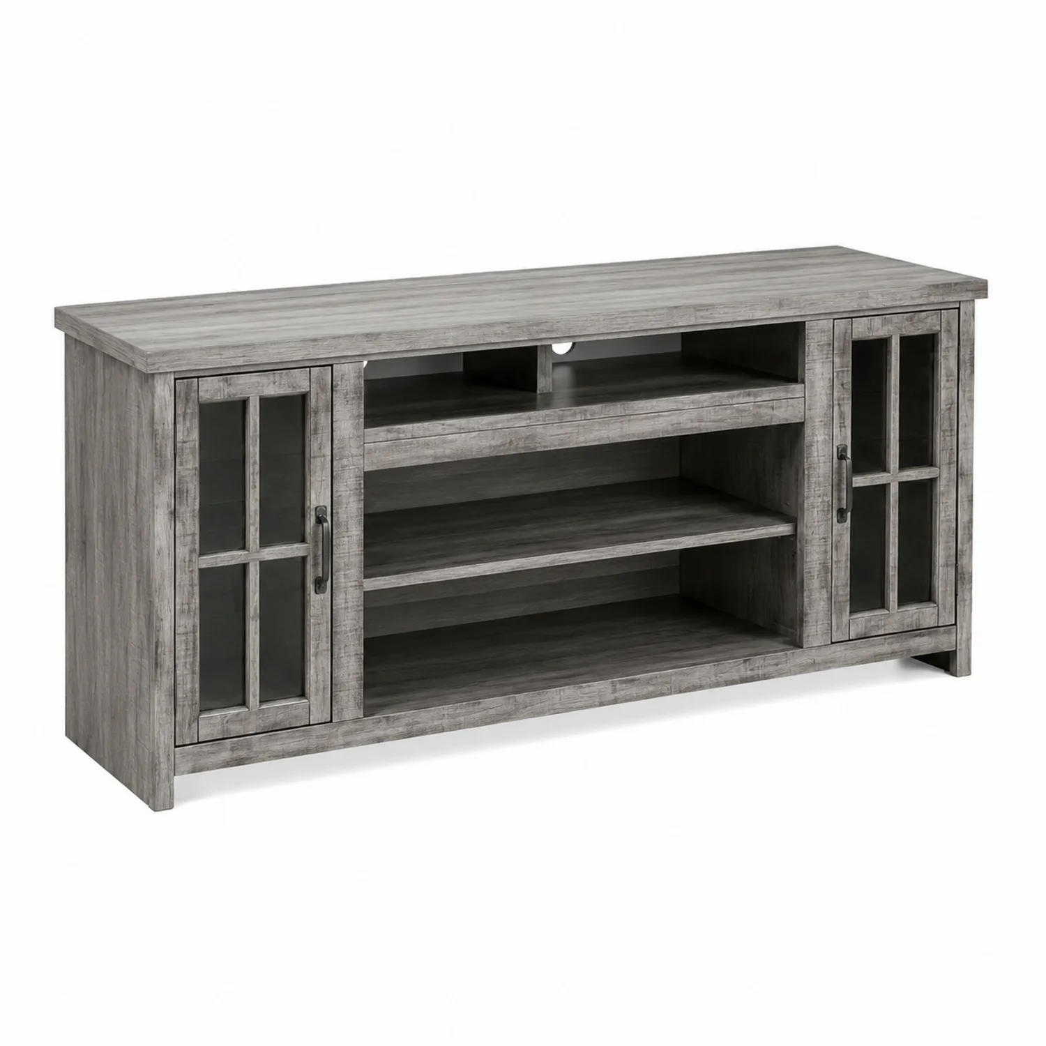 Meuble TV en bois et verre gris-Lumdilorin