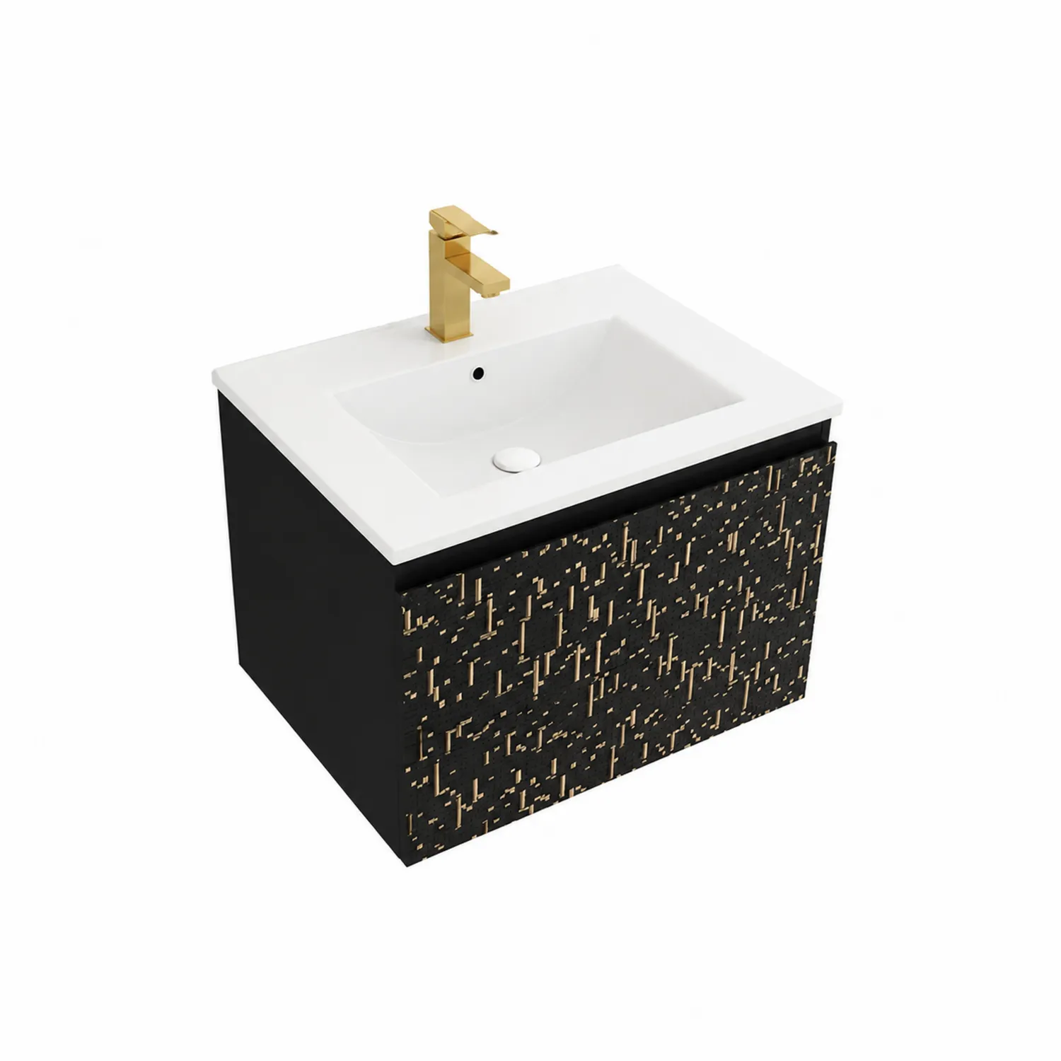 Meuble-lavabo avec vasque en céramique et façade noire-Lumdilorin