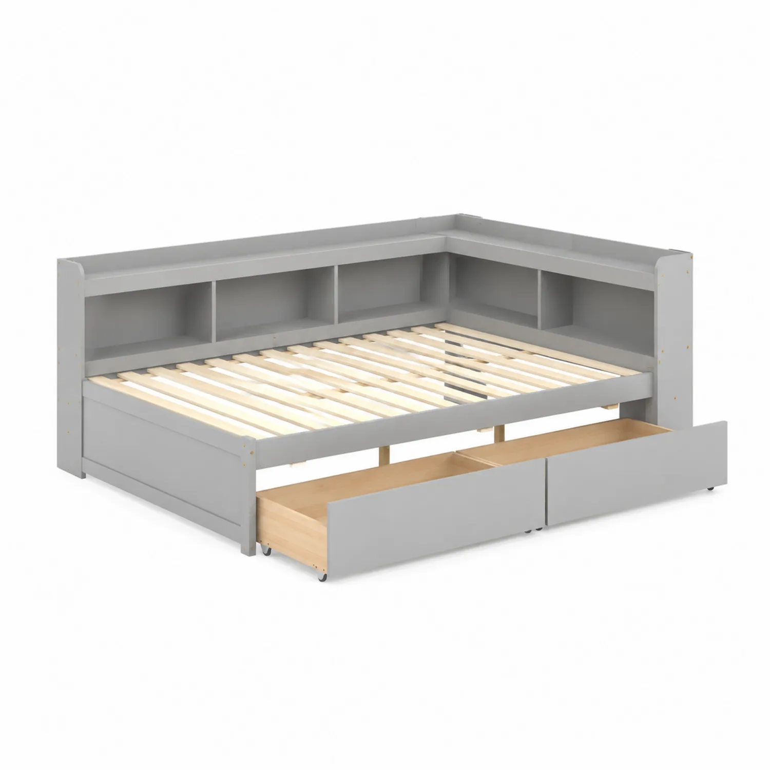 Lit en bois avec rangement et étagères Gris-Lumdilorin