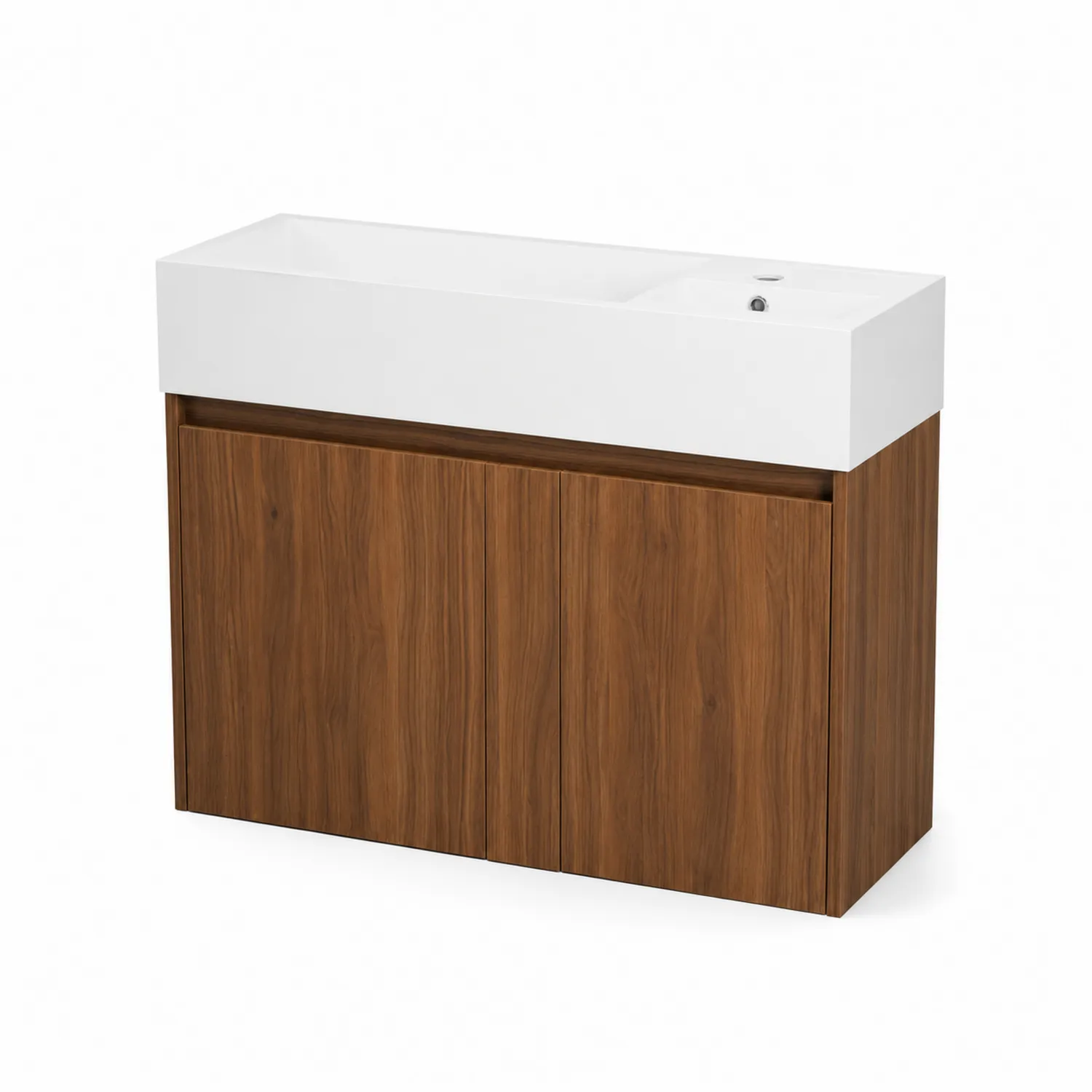 Meuble-lavabo en bois de noyer et en céramique blanc-Lumdilorin