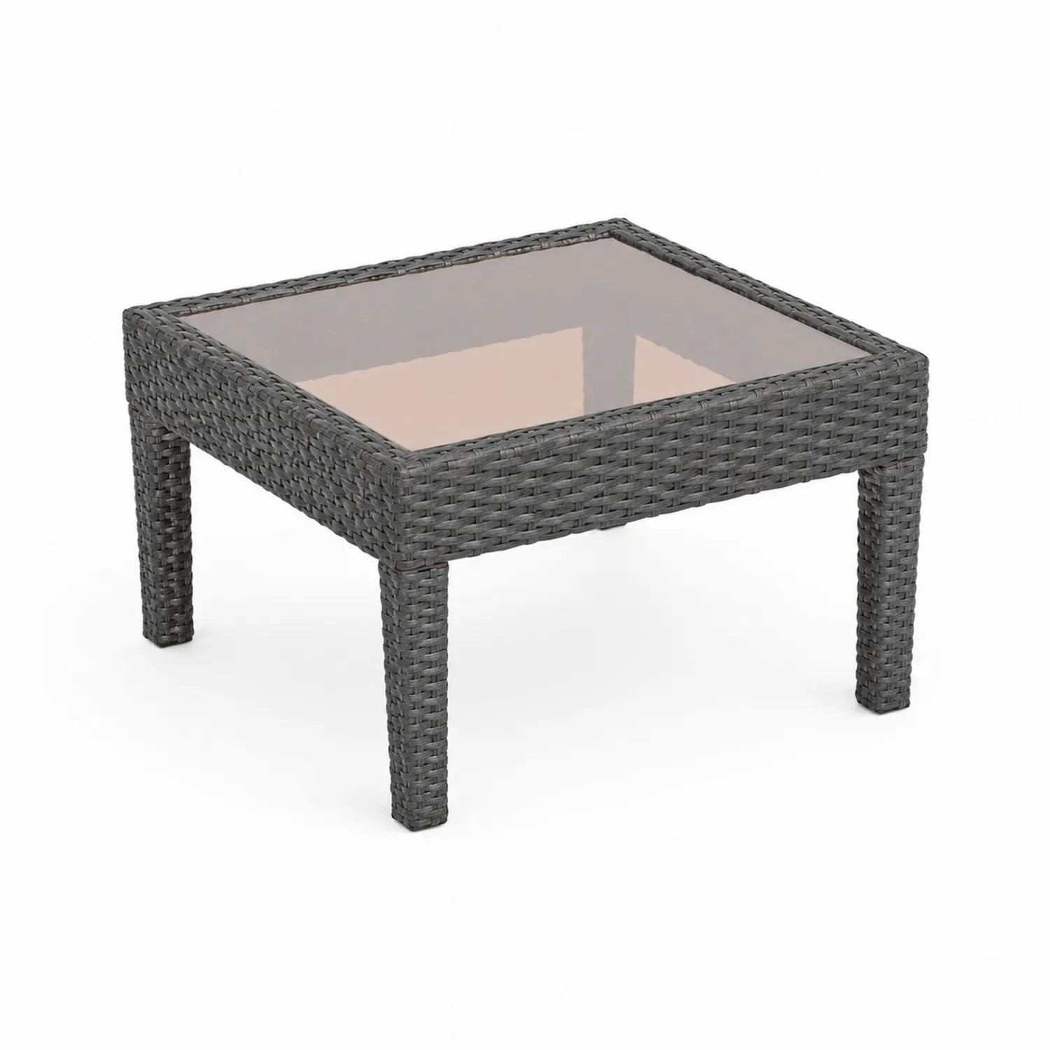 Table d'appoint de jardin en osier avec plateau en verre trempé gris-Lumdilorin