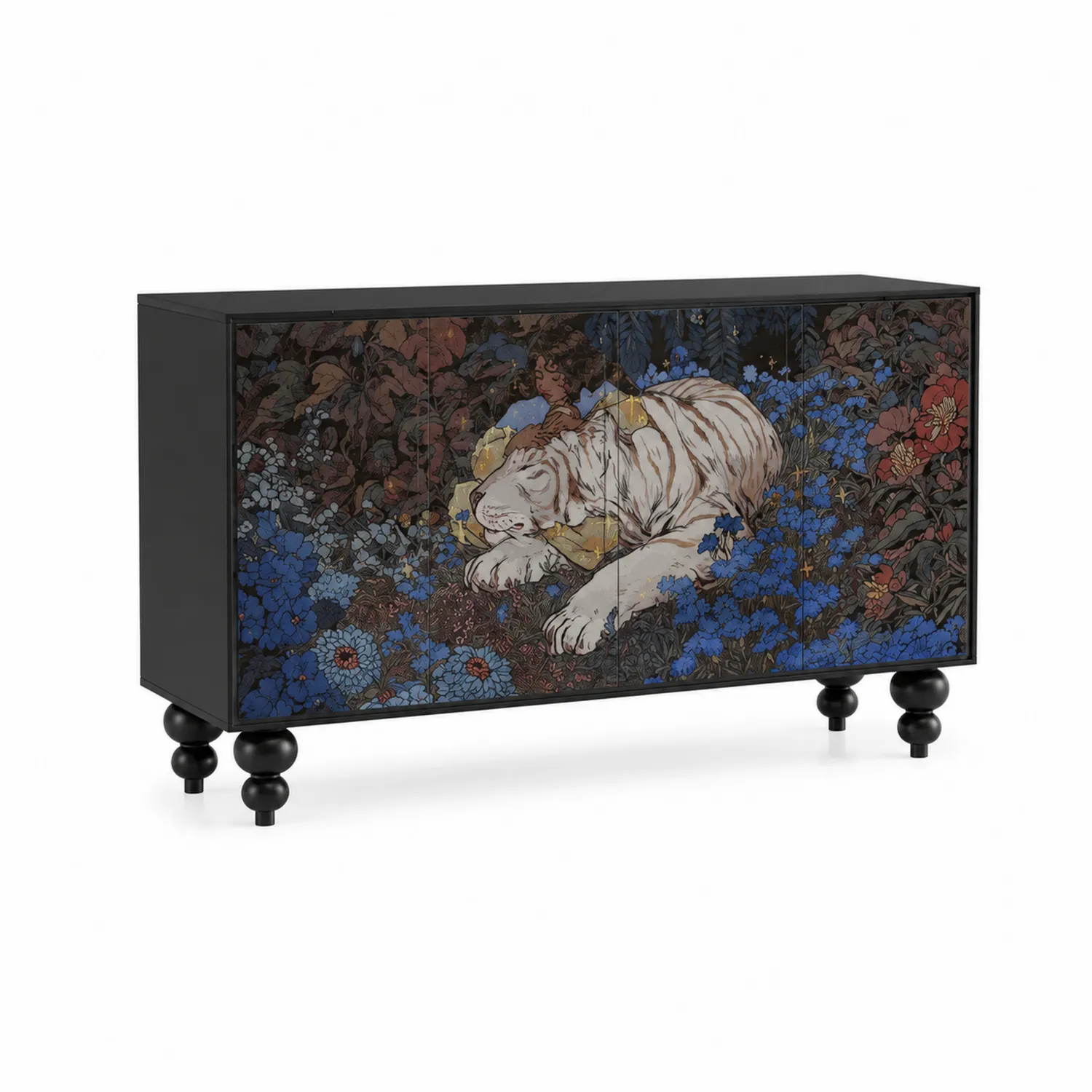 Buffet en bois avec motif floral de tigre-Lumdilorin