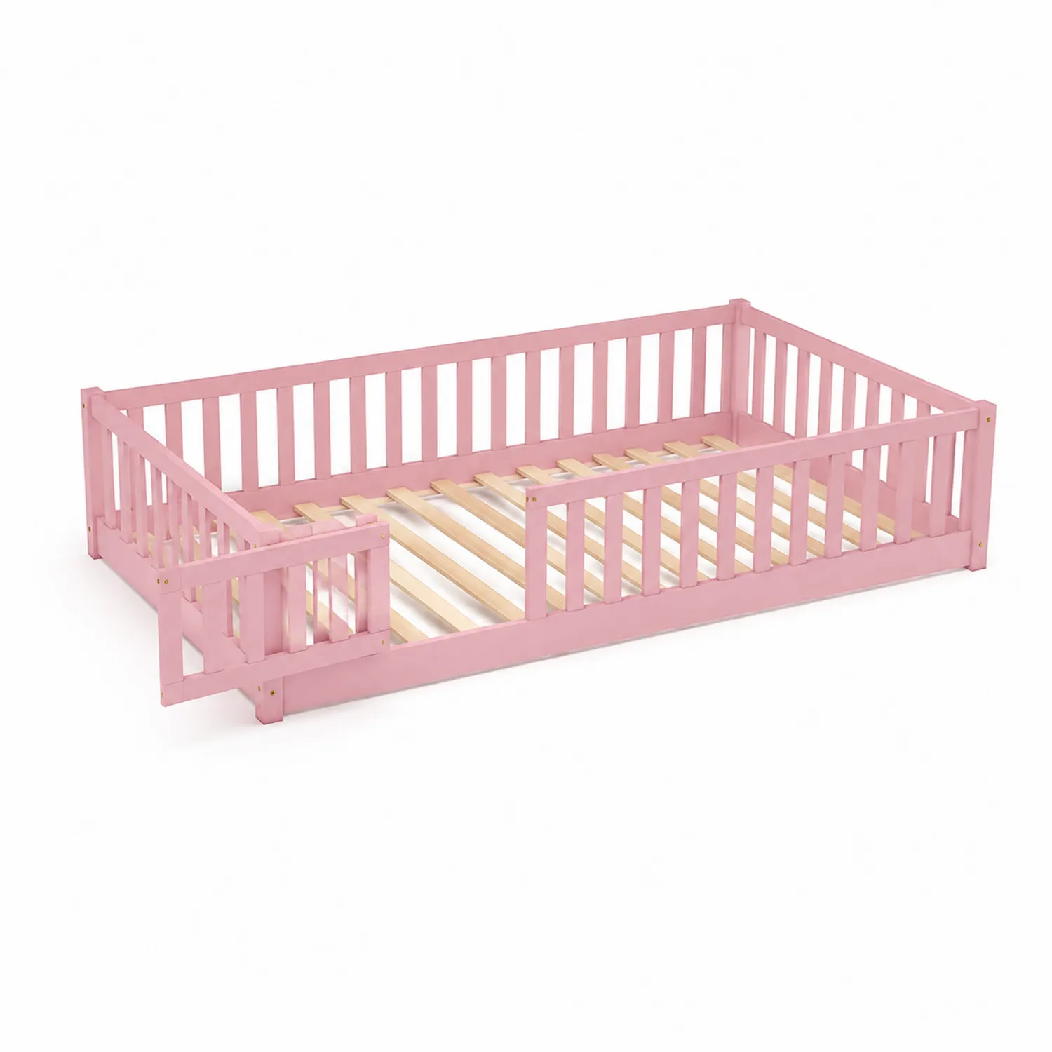 Lit enfant en bois de pin avec barrière Rose 140x70 cm-Lumdilorin