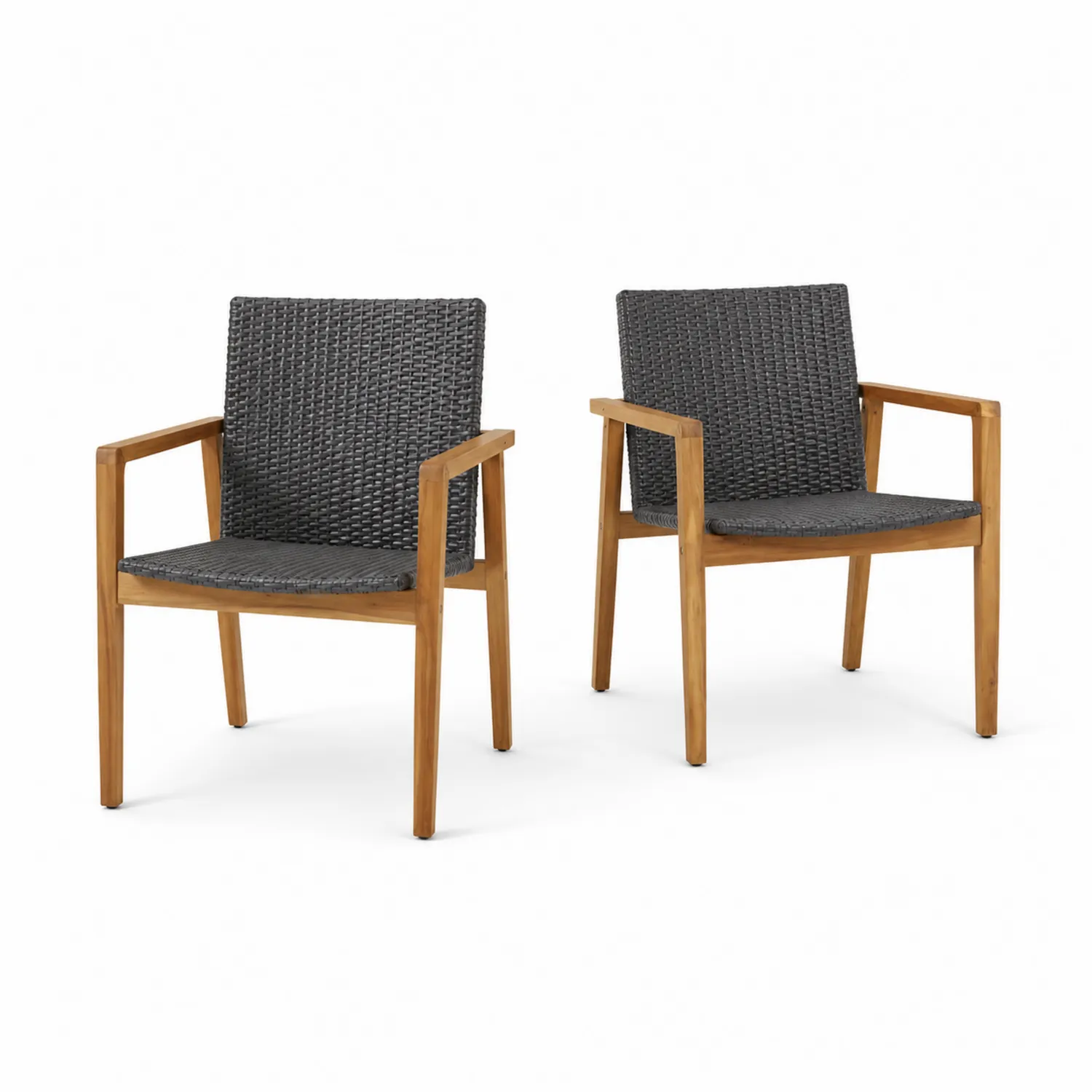 Lot de 2 fauteuils en teck et rotin synthétique-Lumdilorin
