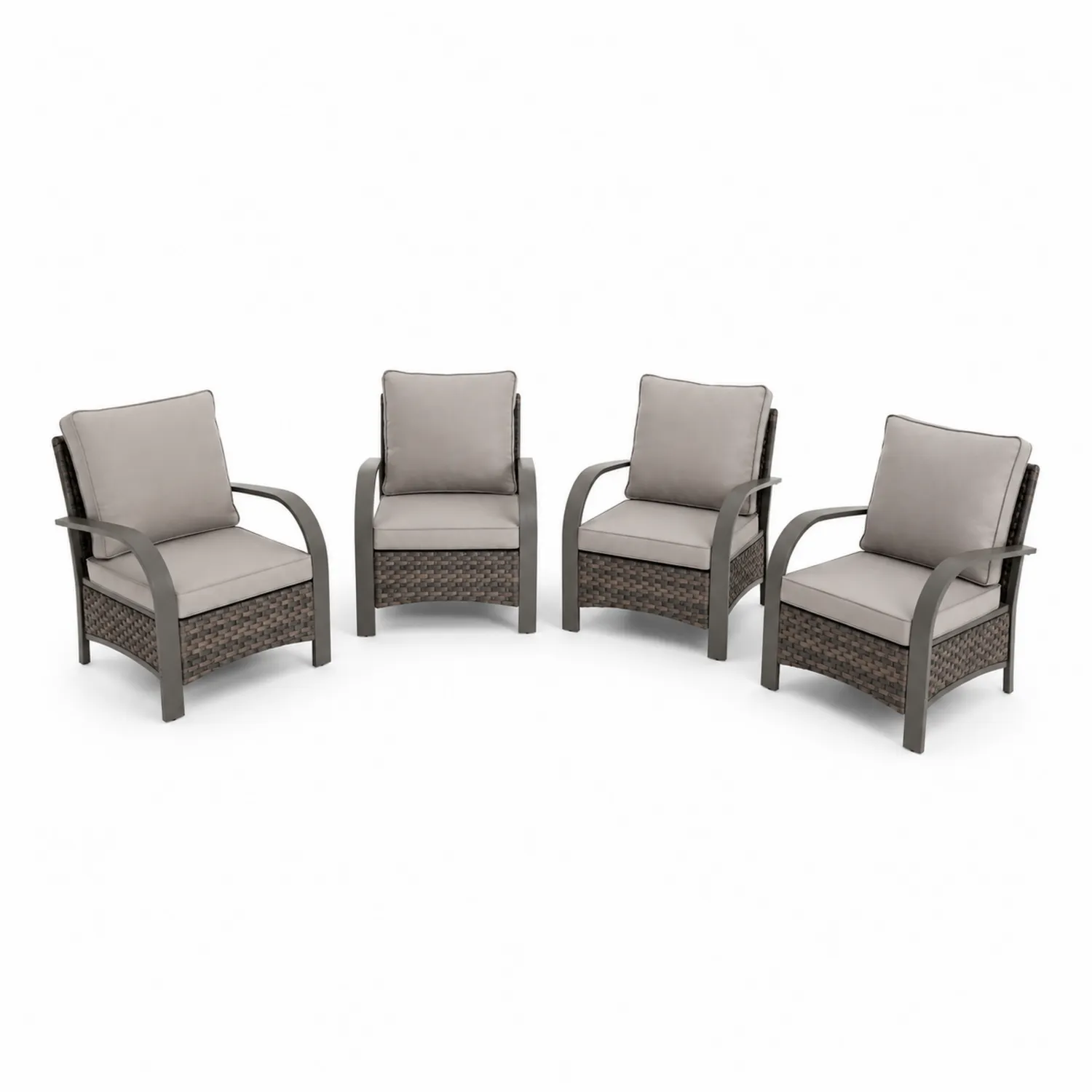 Set de 4 fauteuils en aluminium et rotin synthétique gris/brun-Lumdilorin