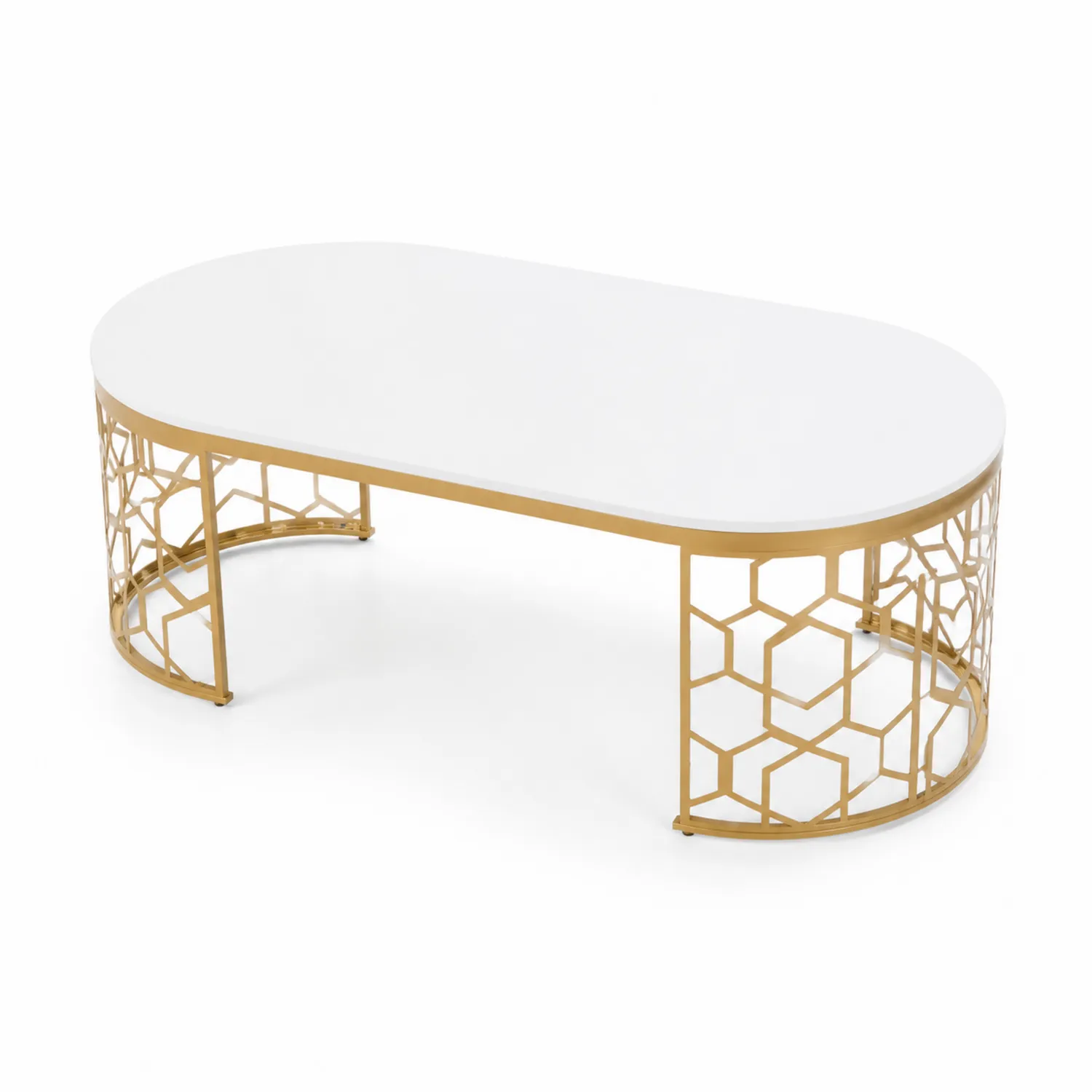 Table basse ovale en marbre artificiel et métal doré-Lumdilorin