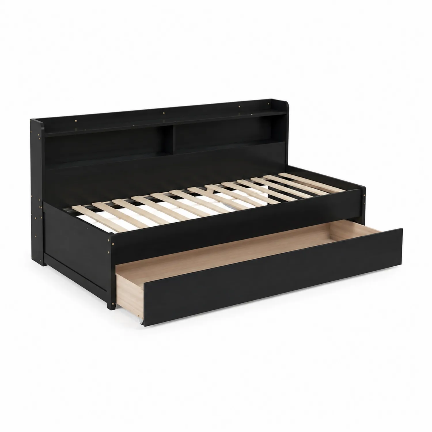 Łóżko jednoosobowe z płyty MDF z szufladą i półkami czarne 200x90 cm
