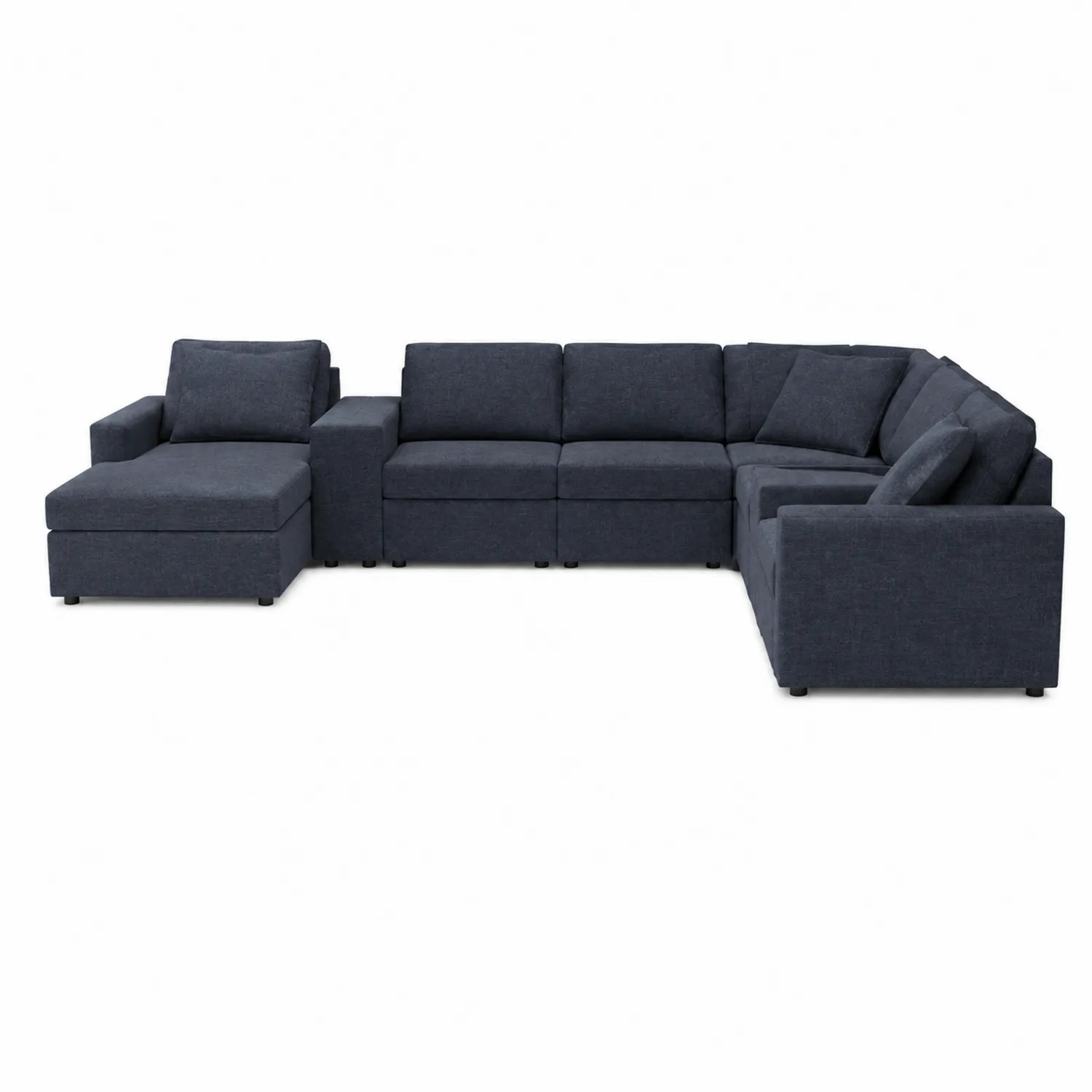 Modułowa sofa narożna granatowa tkanina lniana 300x200x90 cm