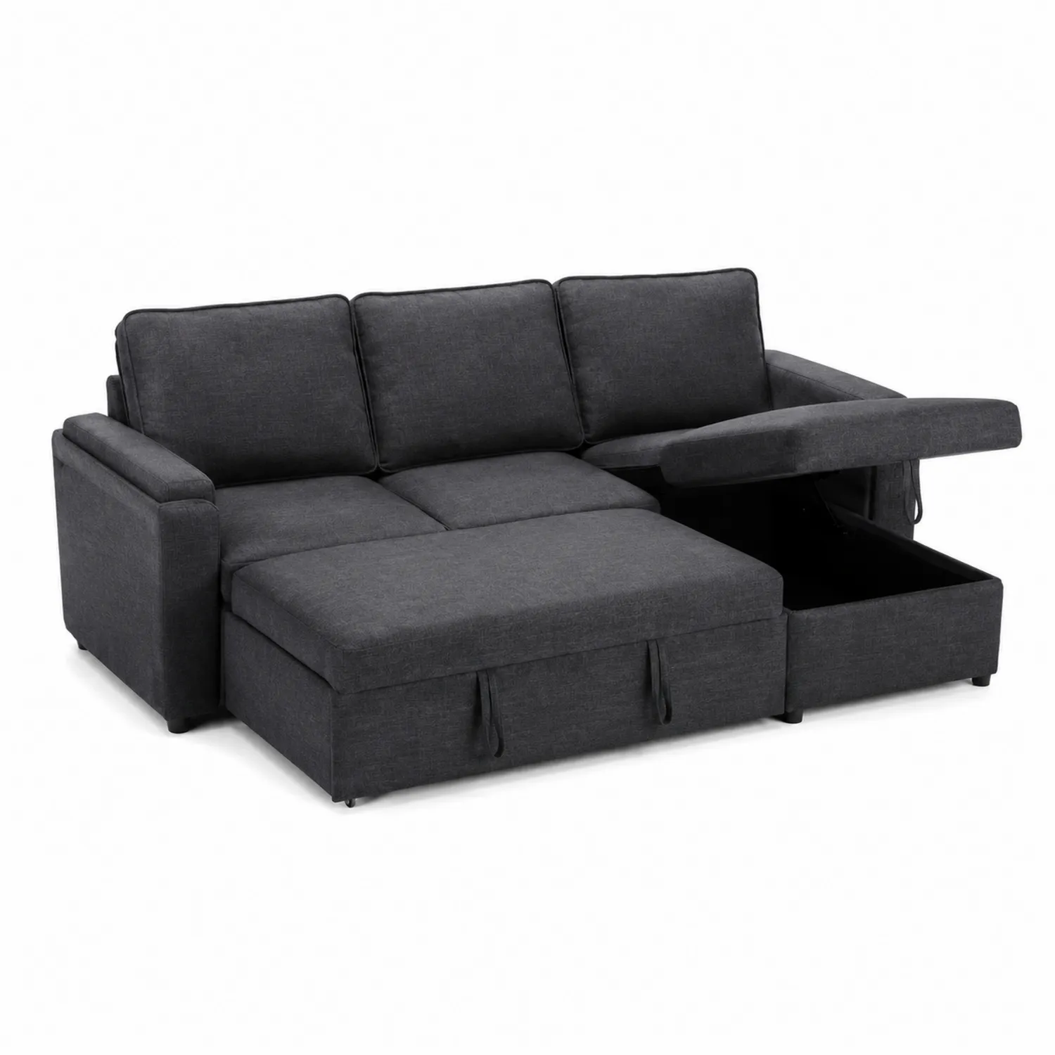 Sofa rozkładana z pojemnikiem 3-osobowa Ciemnoszary