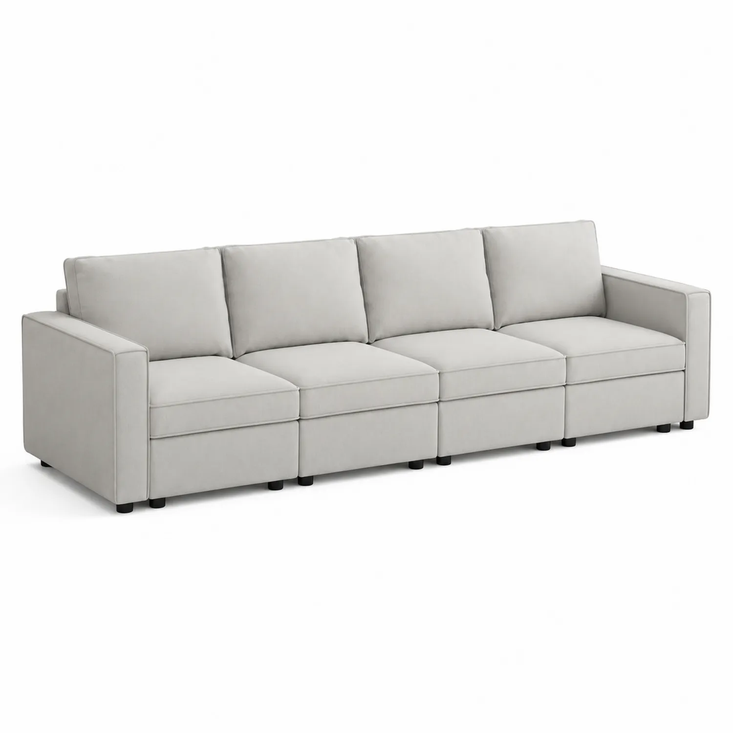 Modułowa sofa 4-osobowa z tkaniny poliestrowej jasnoszara
