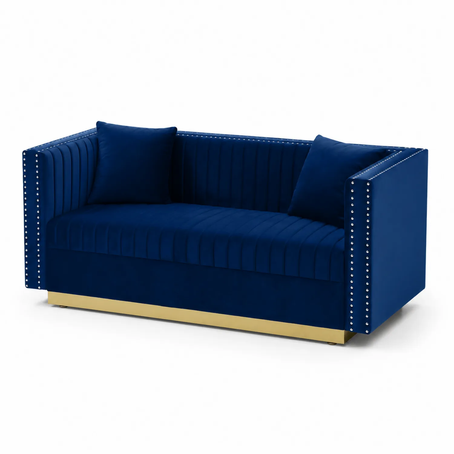 Sofa Welurowa Granatowa z Elementami Metalowymi 200 cm