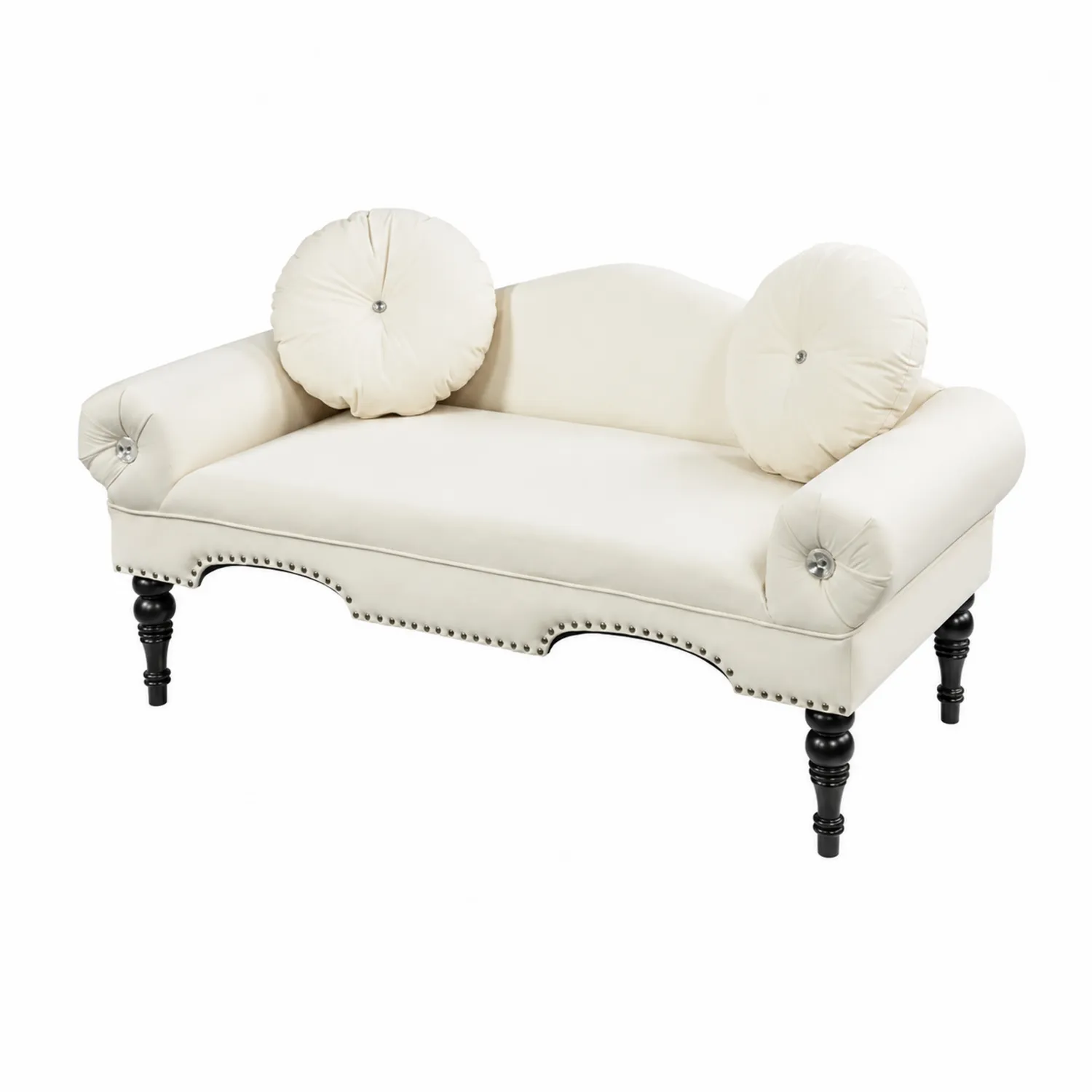 Kremowa sofa z ekoskóry z drewnianymi nogami