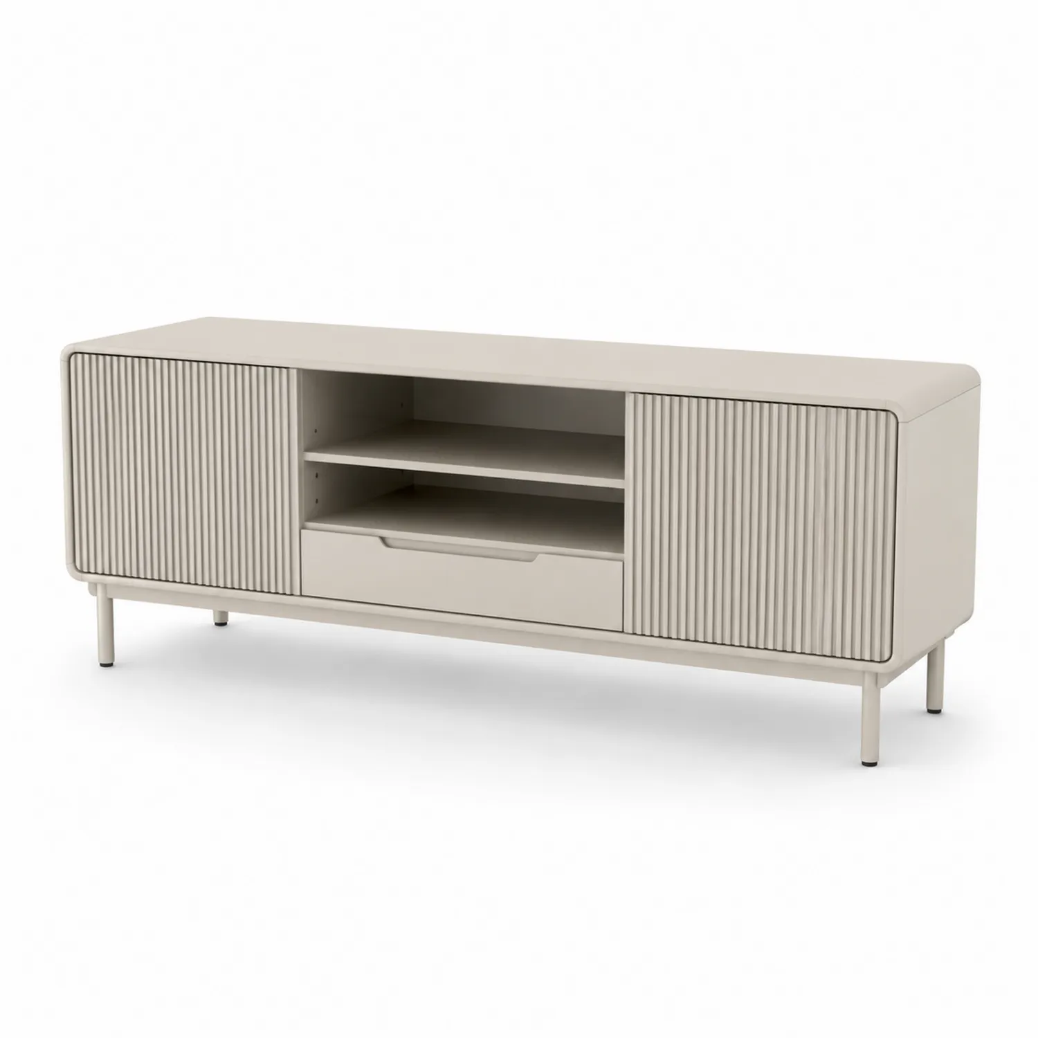 Beżowa Szafka RTV MDF i Metal 150x40x60 cm