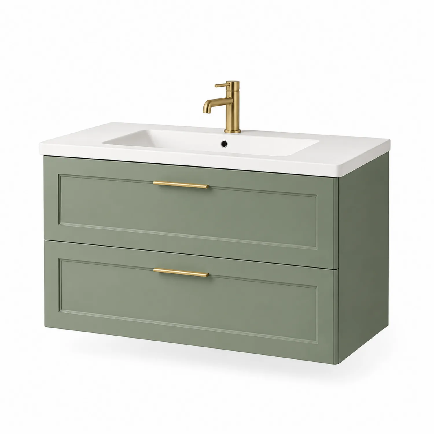 Wisząca szafka podumywalkowa MDF zielona 120x55x45 cm z umywalką ceramiczną