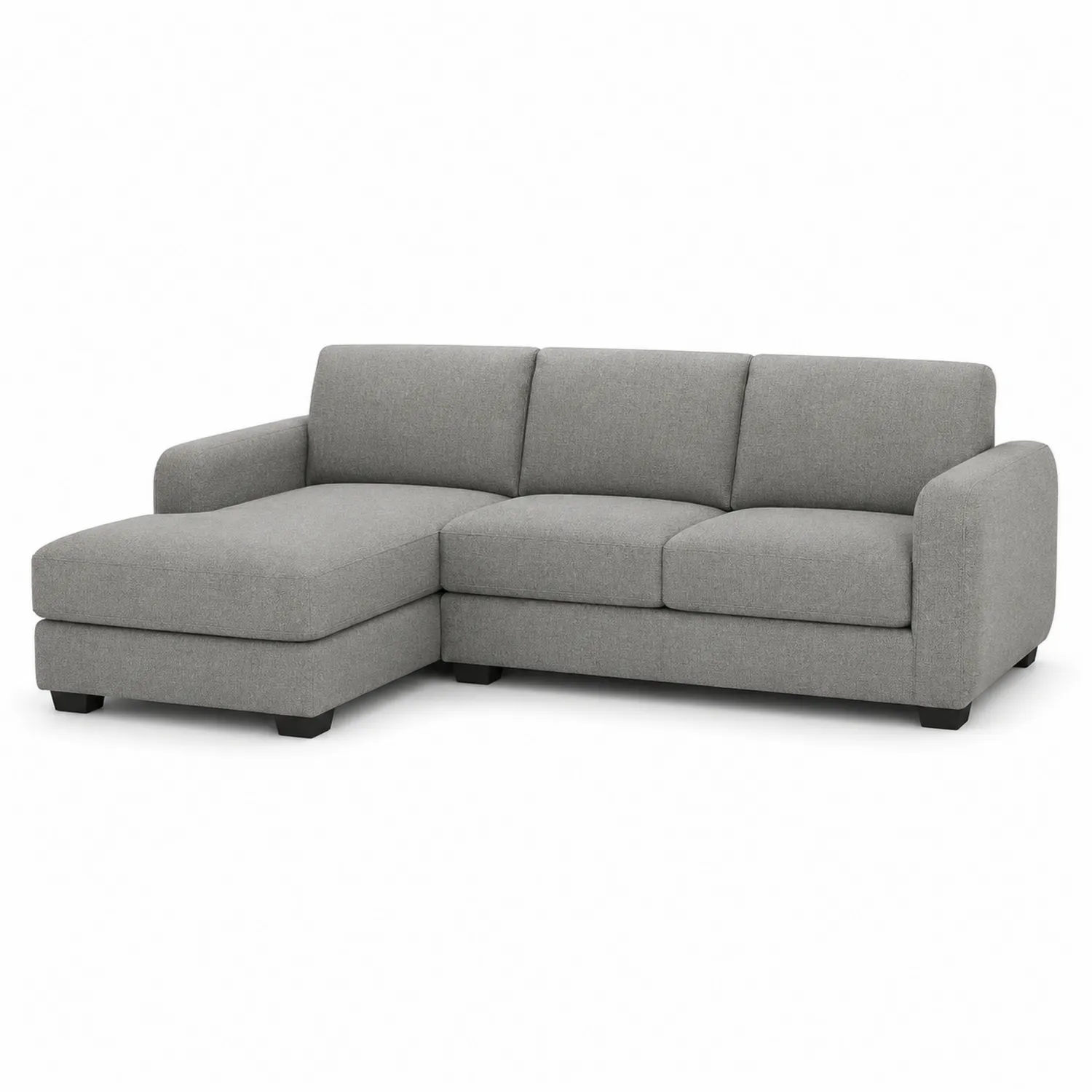 Narożna sofa z tkaniny z piankowym wypełnieniem i drewnianymi nogami, Szara